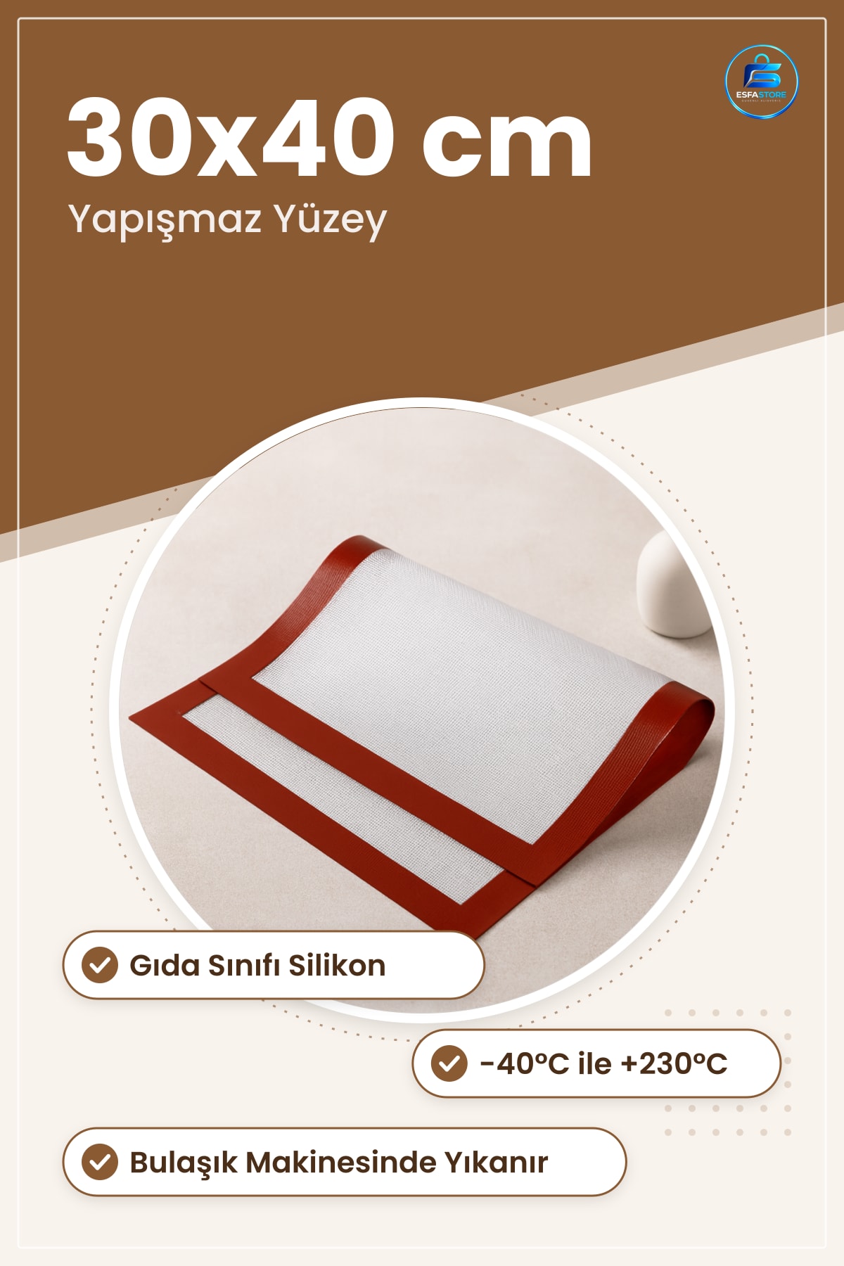 Silikon Fırın Pişirme Matı 30x40 cm Yapışmaz Gıda Sınıfı Kek Kalıbı Hamur Açma Mutfak