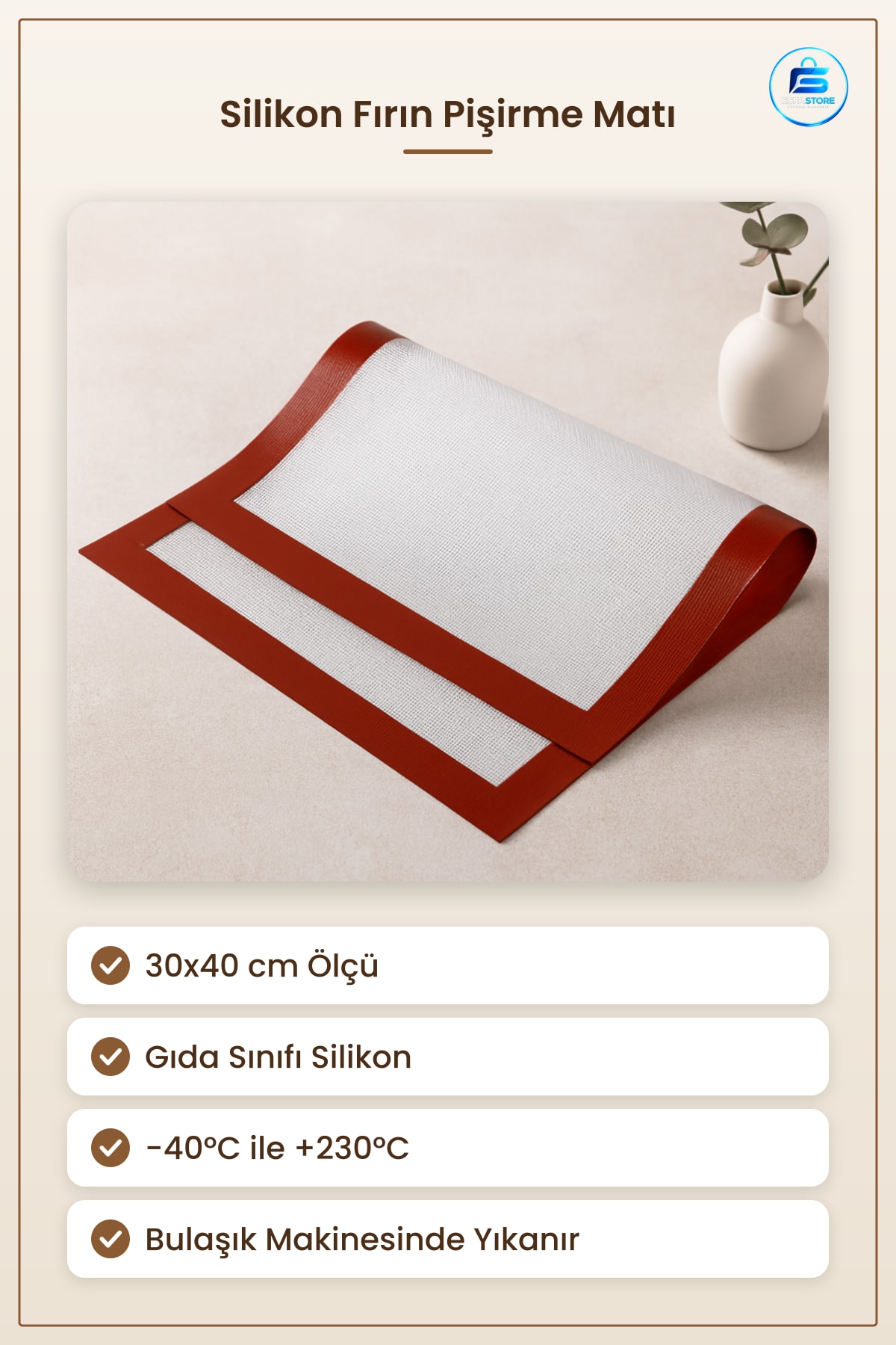 Silikon Fırın Pişirme Matı 30x40 cm Yapışmaz Gıda Sınıfı Kek Kalıbı Hamur Açma Mutfak