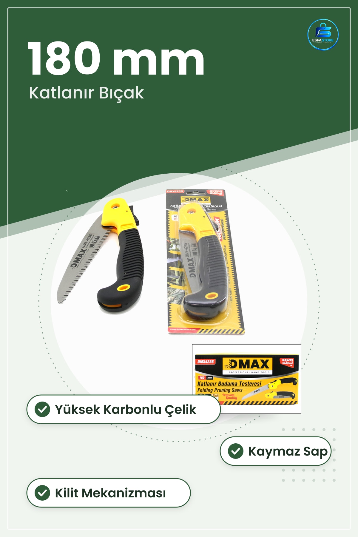 Budama Testeresi Katlanır 180 mm Bahçe Bağ Meyve Ağacı Dalı Kesme Yüksek Karbonlu Çelik
