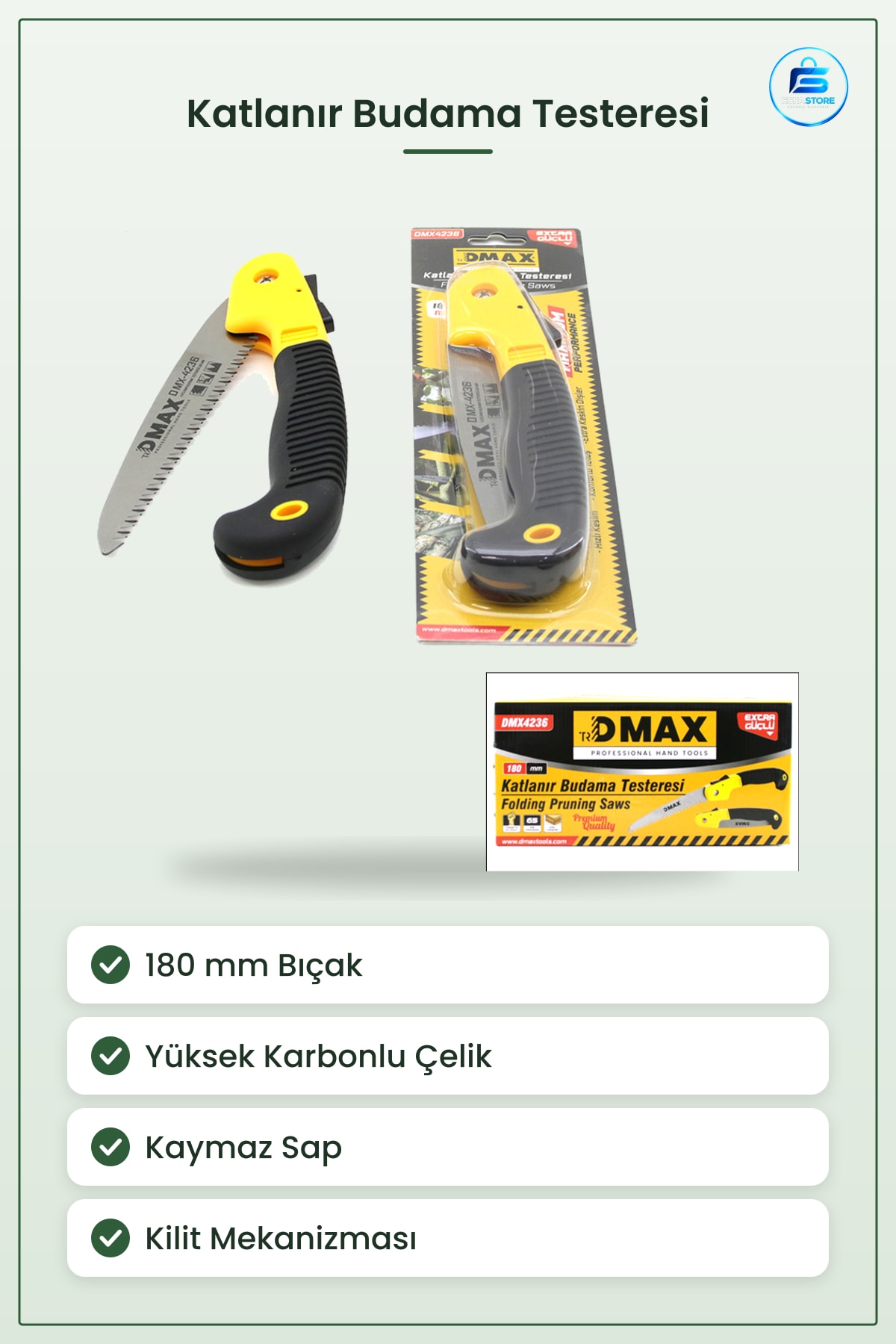 Budama Testeresi Katlanır 180 mm Bahçe Bağ Meyve Ağacı Dalı Kesme Yüksek Karbonlu Çelik