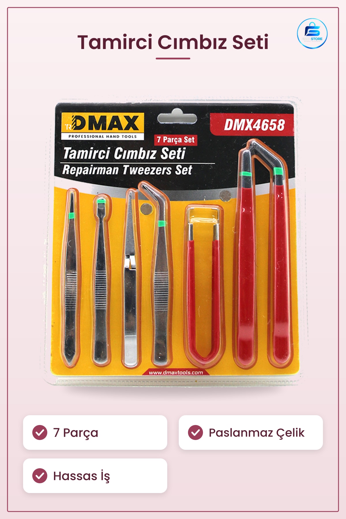Tamirci Cımbız Seti 7 Parça Paslanmaz Çelik Elektronik Tamir Saatçilik Modelcilik Hassas İş