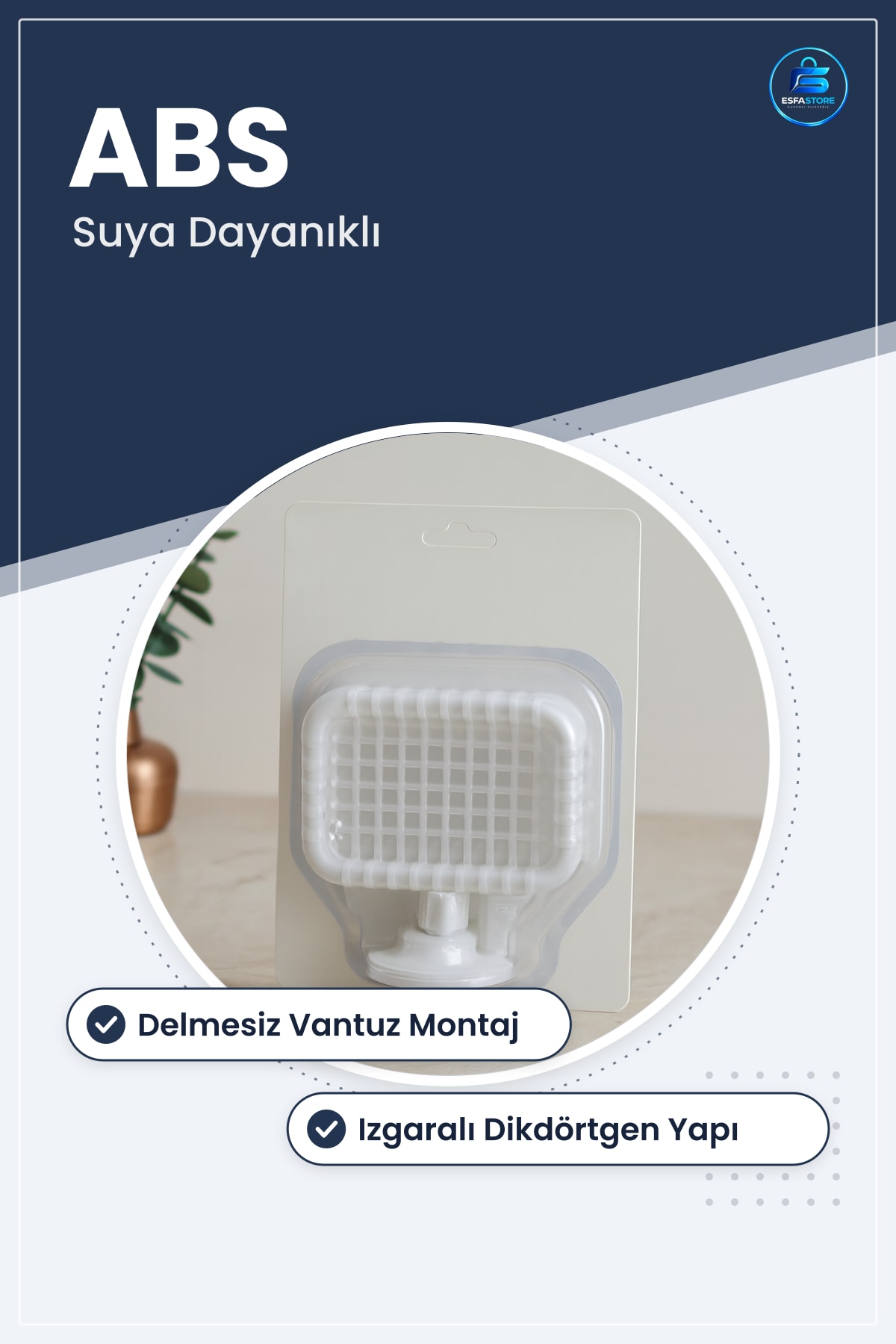 Sabunluk Vantuzlu Dikdörtgen Izgaralı Banyo Duş Lavabo Sabun Tutucu Delmesiz ABS Suya Dayanıklı