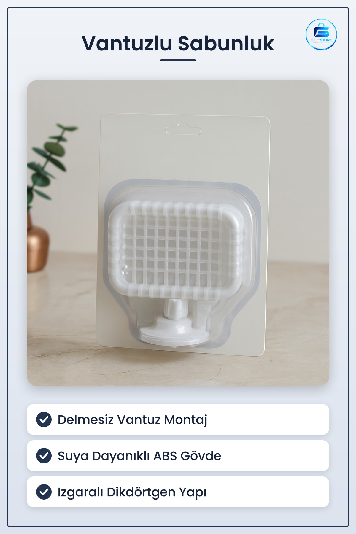 Sabunluk Vantuzlu Dikdörtgen Izgaralı Banyo Duş Lavabo Sabun Tutucu Delmesiz ABS Suya Dayanıklı