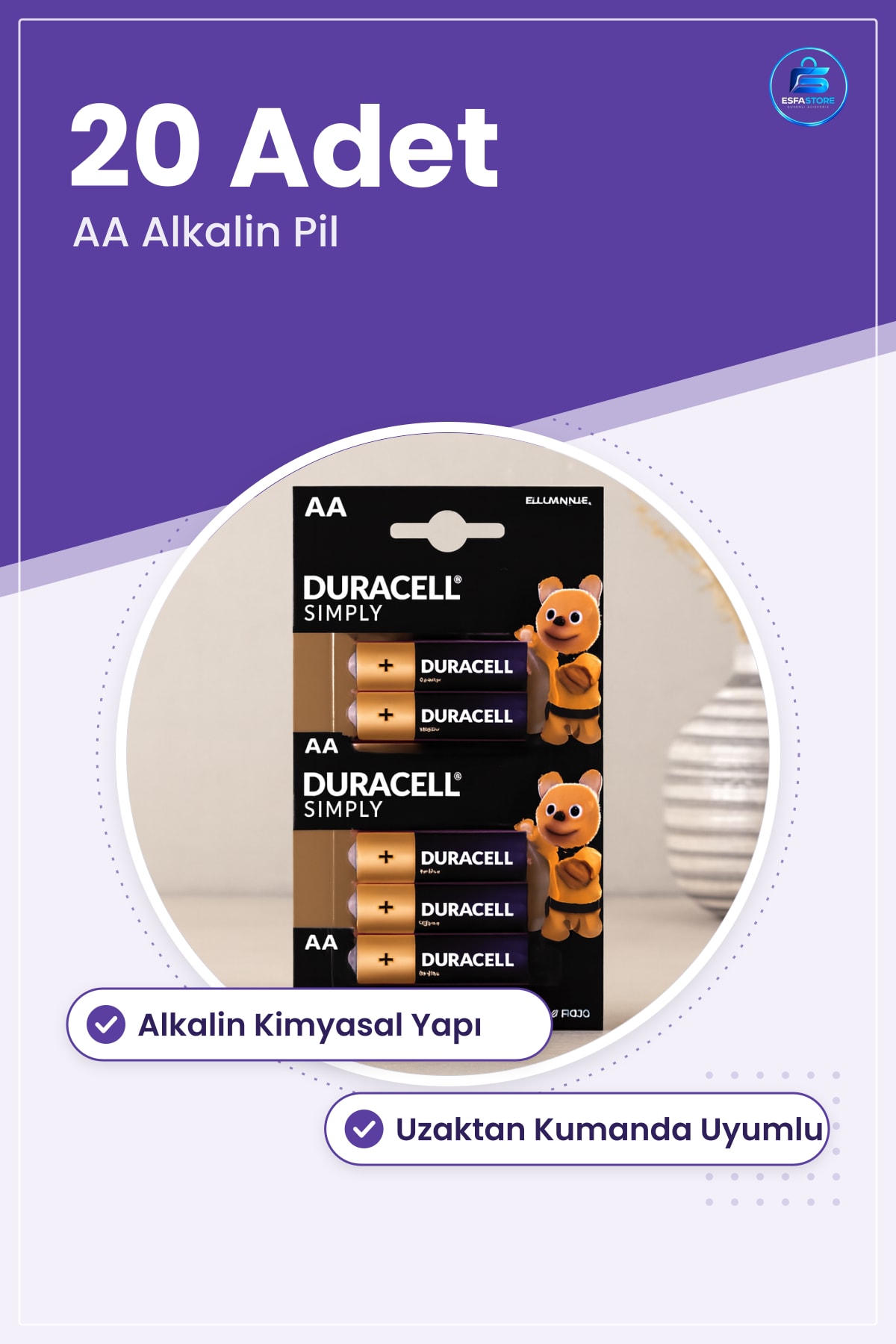 AA Alkalin Kalem Pil 20 Adet Uzaktan Kumanda Oyuncak El Feneri Klavye Fare Uyumlu Ofis Ev