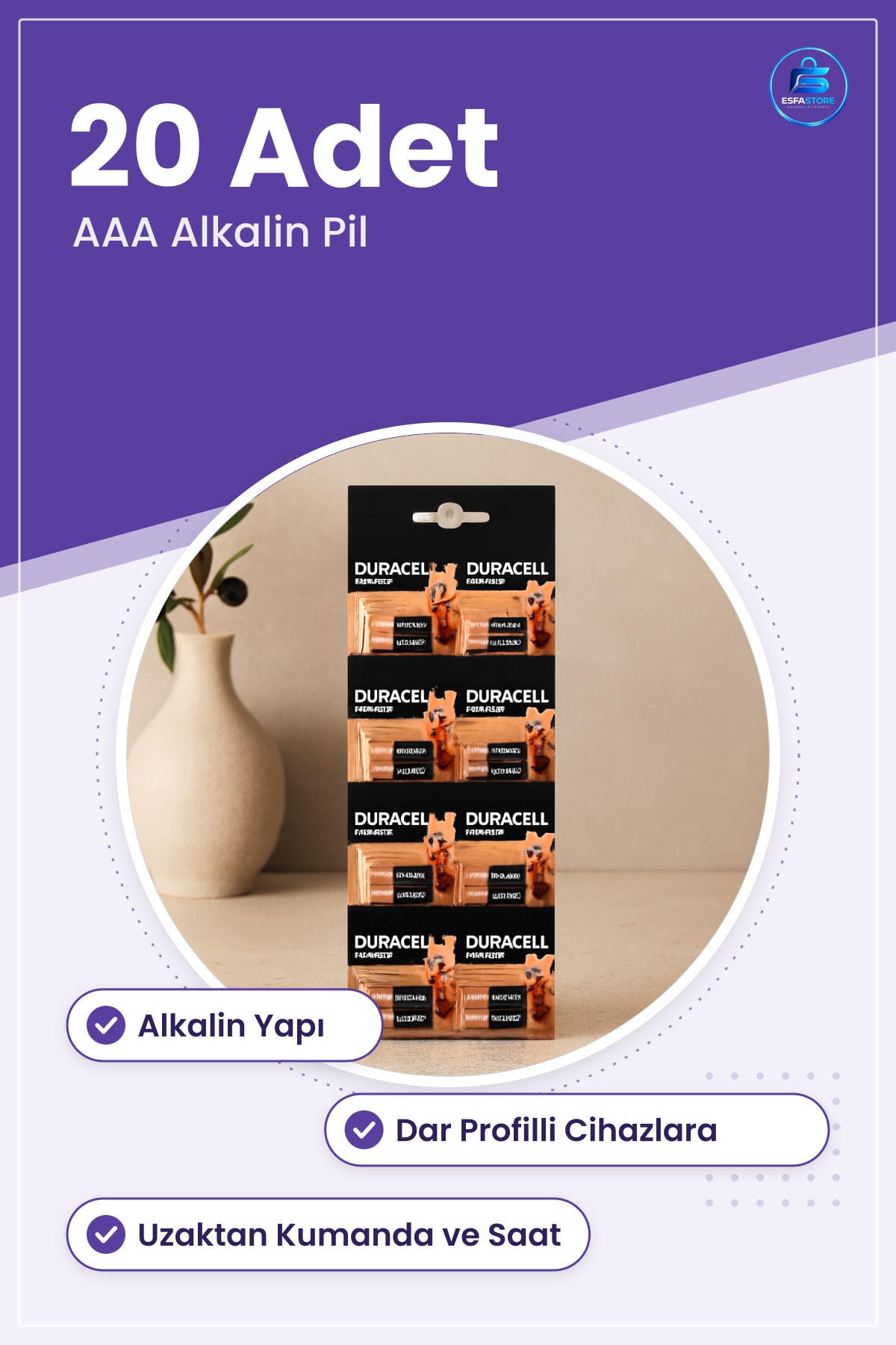 AAA İnce Alkalin Pil 20 Adet Uzaktan Kumanda Saat Oyuncak El Feneri Taşınabilir Elektronik Ürünler