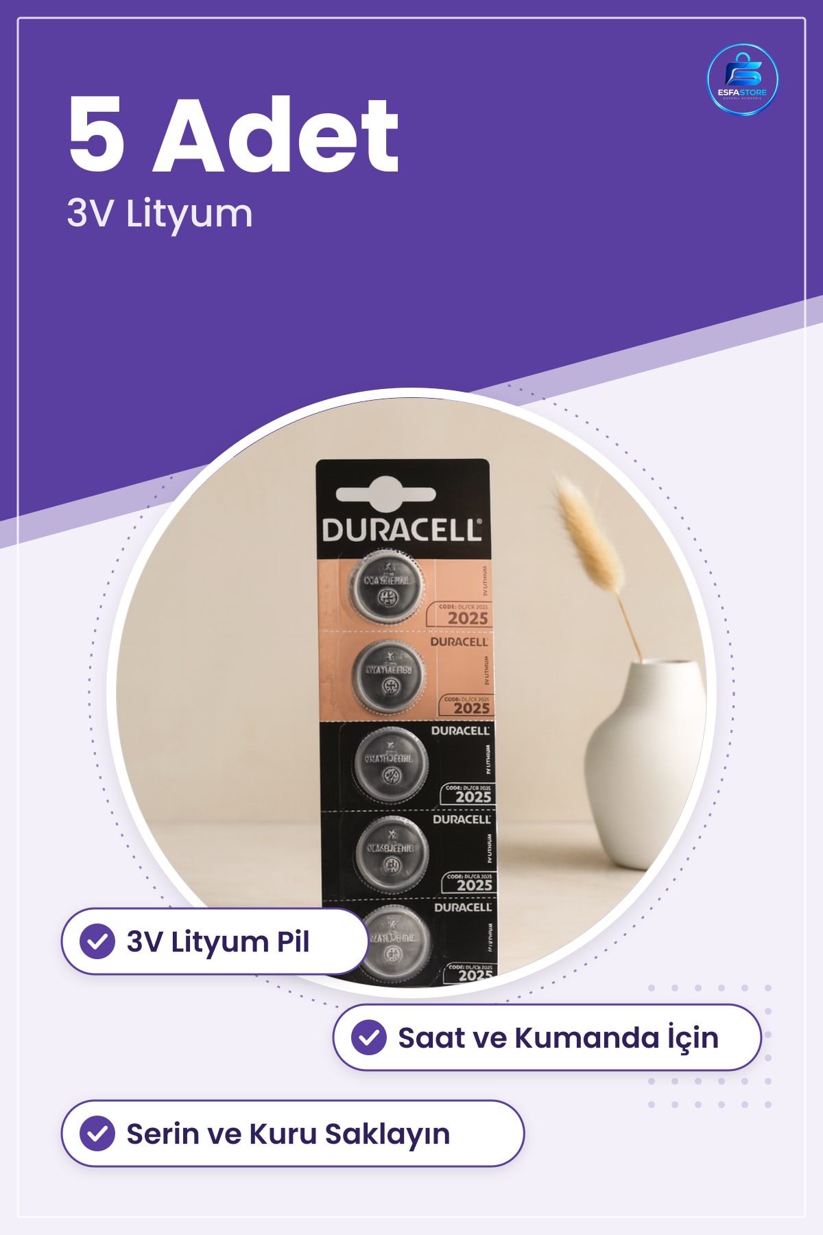 Düğme Pil CR2025 3V Lityum 5 Adet Saat Hesap Makinesi Anahtar Kumandası Ofis Uzun Ömürlü