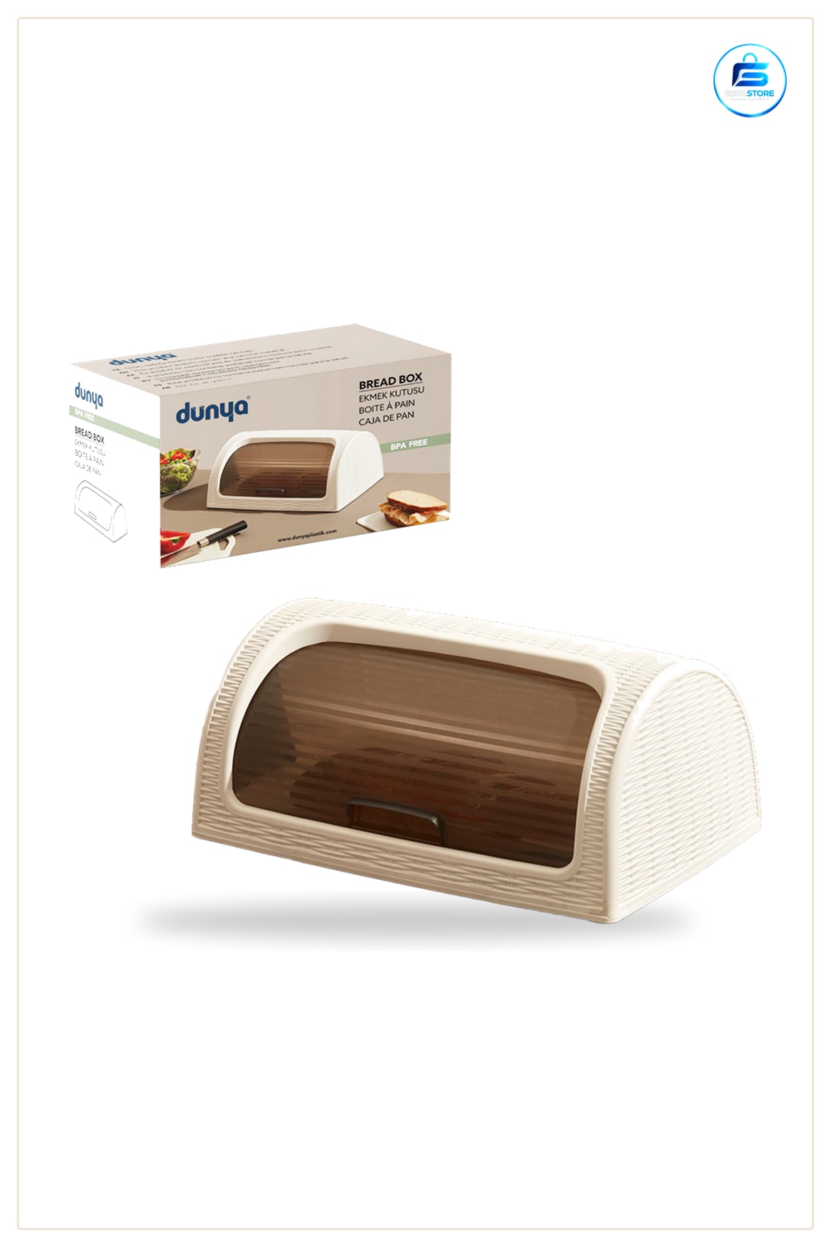 Sürgülü Kapaklı Ekmek Dolabı 420x274x180 mm Beyaz PP Gıda Temaslı Tezgah Saklama Kutusu