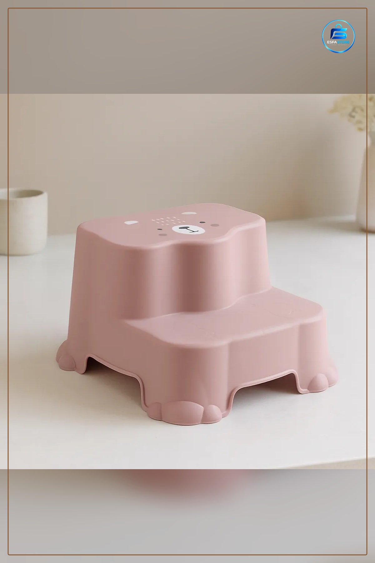 Çocuk Basamağı Katlı Pembe Desenli Lavabo Tuvalet Öğrenme Kulesi Kaymaz Kauçuk Ayaklı Banyo