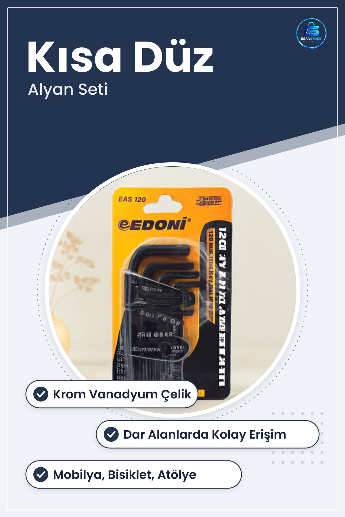Alyan Anahtar Seti Kısa Düz Siyah Krom Vanadyum Çelik Mobilya Bisiklet Elektronik Atölye