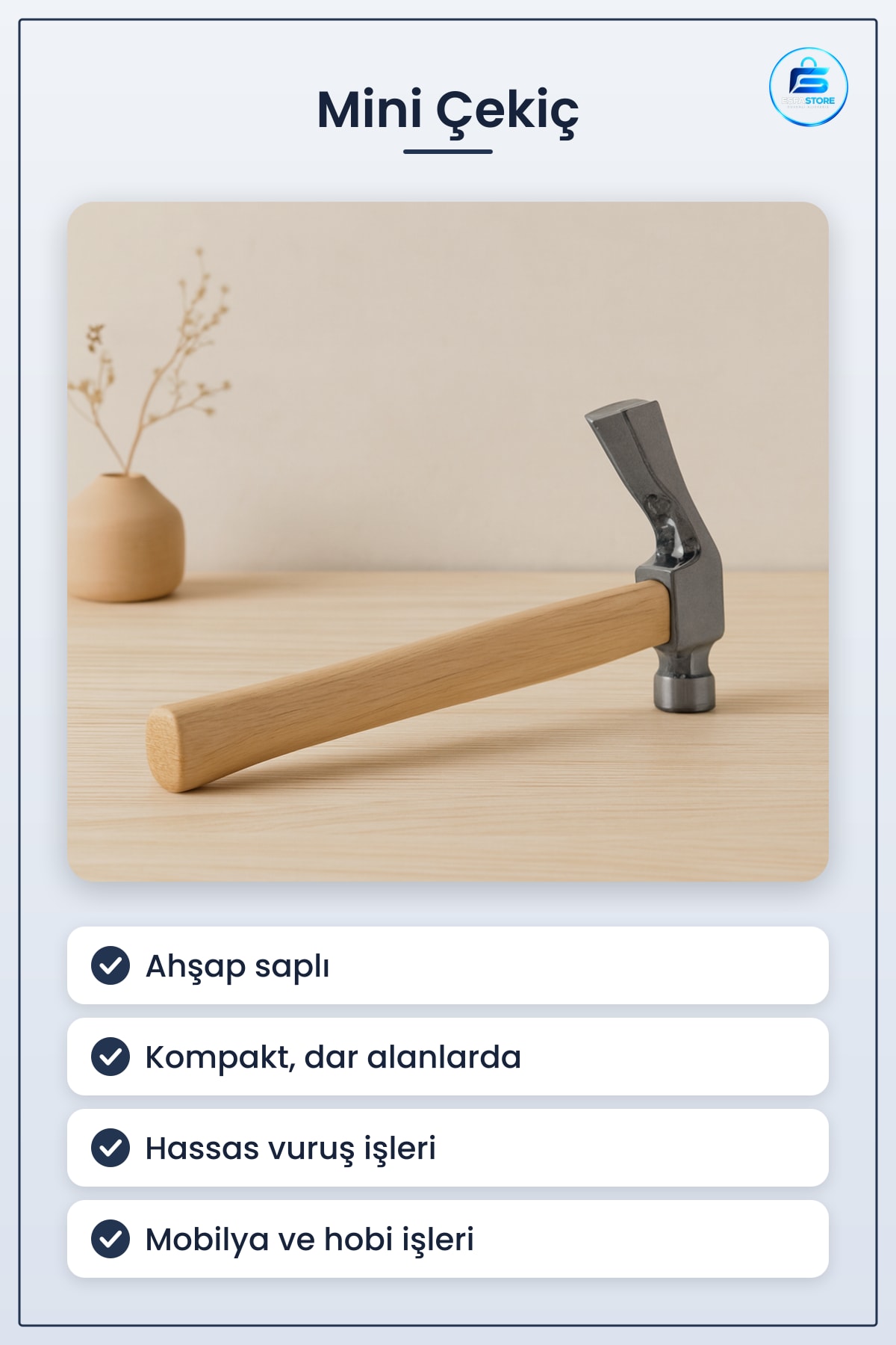 Mini Çekiç Ahşap Saplı Hassas Sandıkçı Tamir Atölye Hırdavat Aleti Mobilya İşleri Hobi
