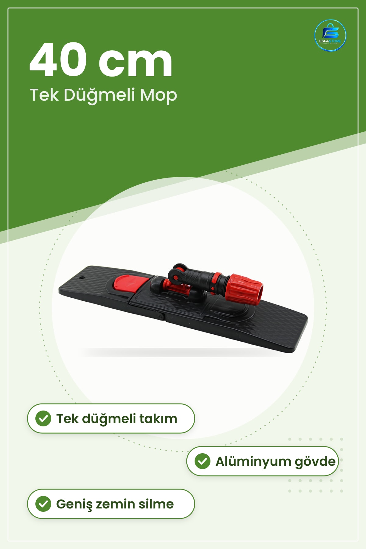 Palet Mop Aparatı 40cm Tek Düğmeli Paspas Başlığı Zemin Silme Temizlik Aracı Ev Kullanımı