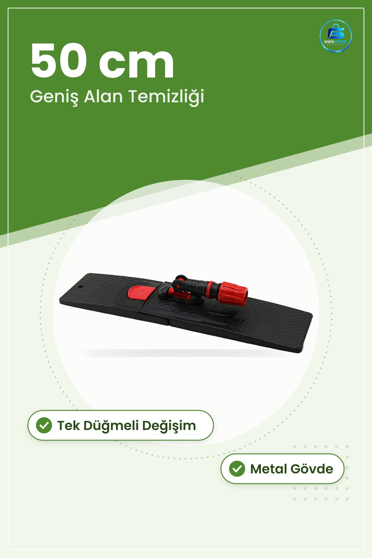 Palet Mop Aparatı Flat Pedli Tutucu 50 cm Tek Düğmeli Paspas Metal Gövde Hızlı Değişim Ev