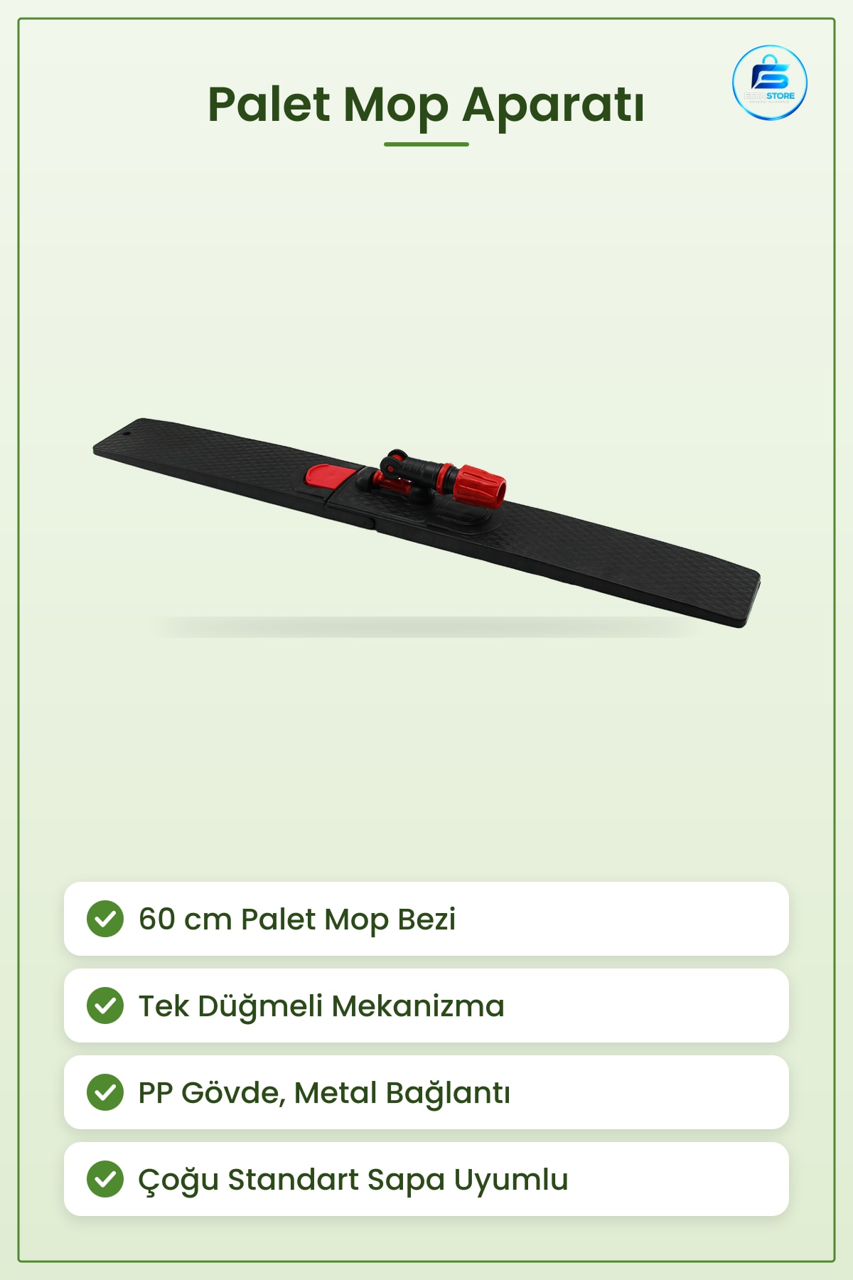 Palet Mop Aparatı 60 cm Tek Düğmeli PP Gövdeli Kilitlemeli Temizlik Zemin Paspas Sap Uyumlu