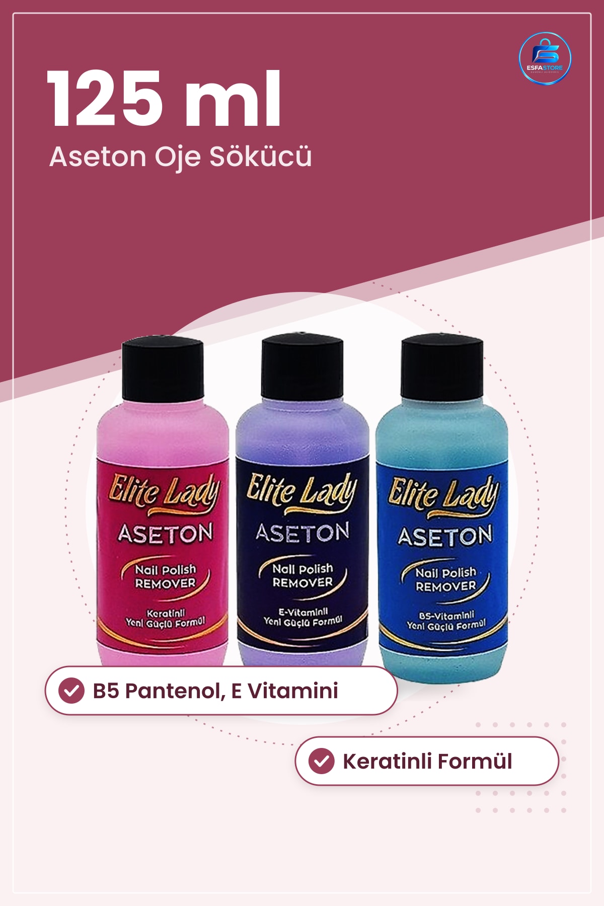 Oje Çıkarıcı Aseton 125 ml B5 Pantenol E Vitaminli Keratinli Hızlı Etkili Tırnak Bakım Ürünü