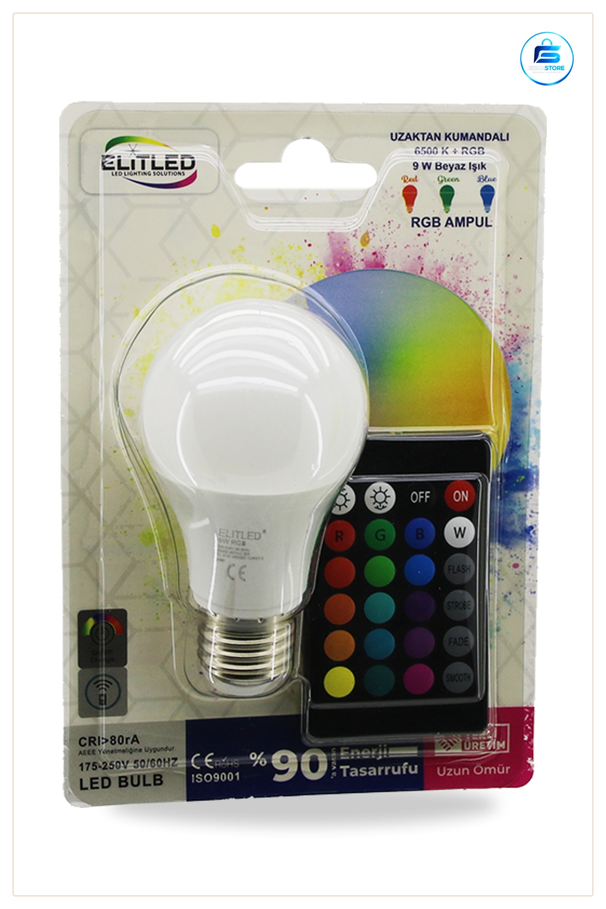 LED Ampul E27 9W RGB Kumandalı lm 6500K Renk Değiştiren Ev Ofis Dekoratif Aydınlatma
