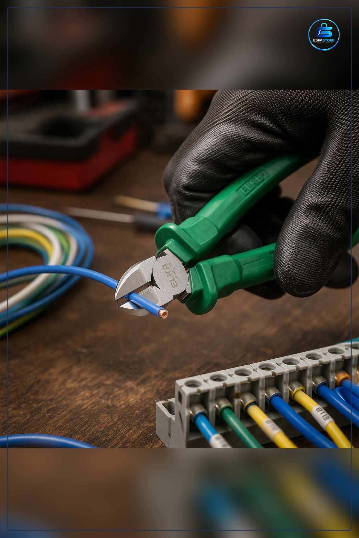 Yan Keski 160 mm Saplı Yeşil Alaşımlı Çelik Kesme Ağzı Kaymaz Kauçuk Sap Elektrik Tamirat