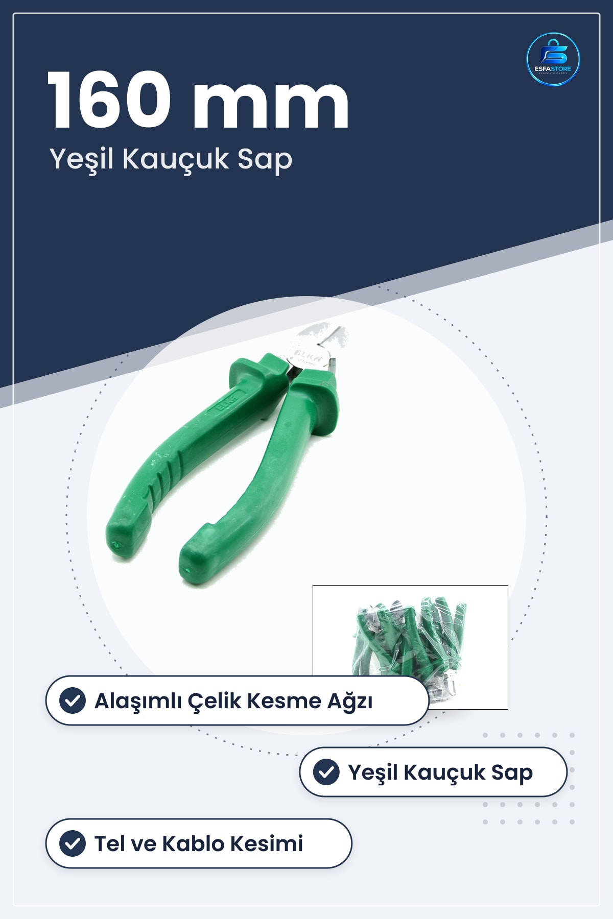 Yan Keski 160 mm Saplı Yeşil Alaşımlı Çelik Kesme Ağzı Kaymaz Kauçuk Sap Elektrik Tamirat