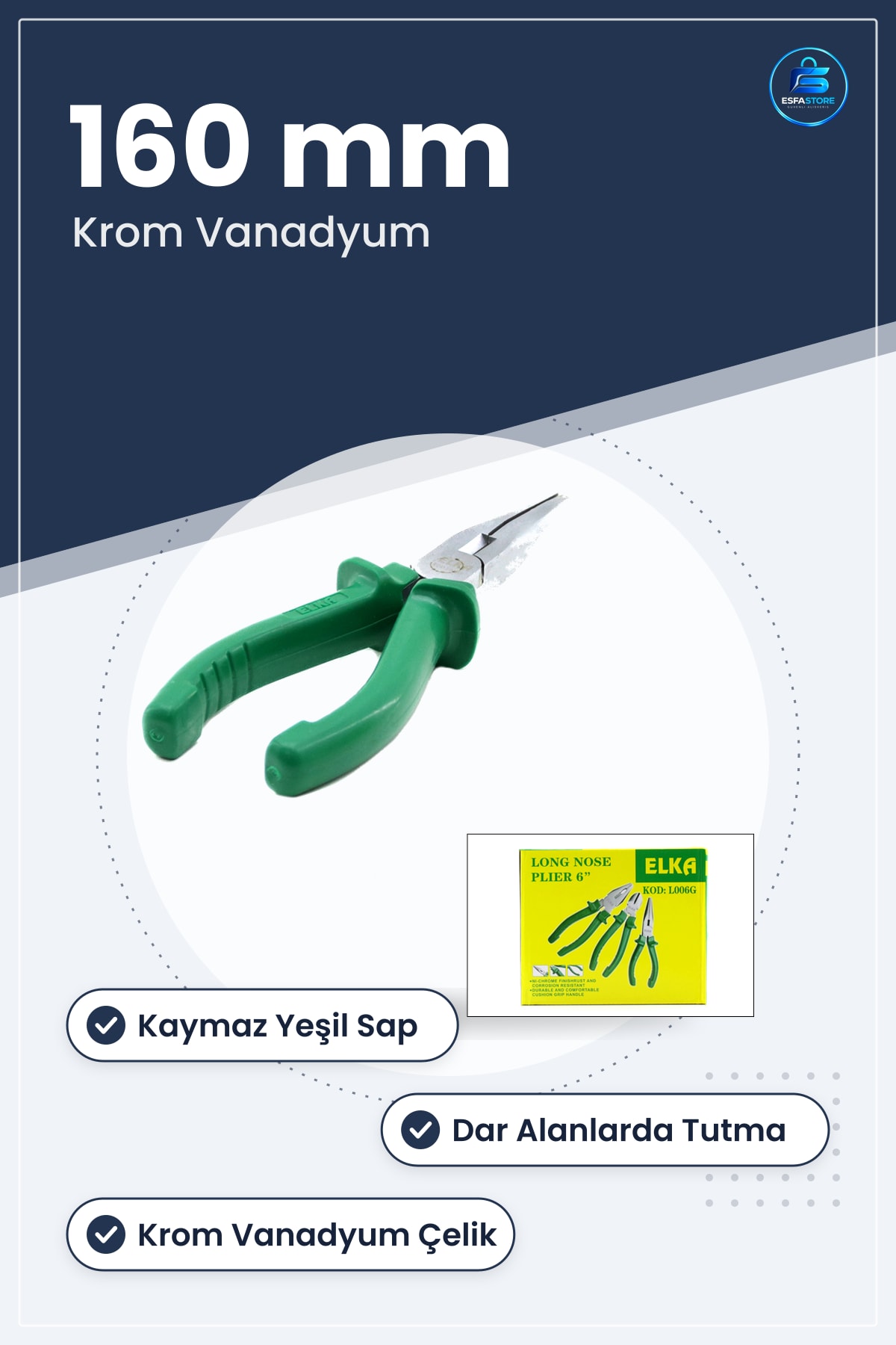 Kargaburun Pense 160 mm Krom Vanadyum Yeşil Kaymaz Saplı Elektrik Hobi Atölye Tutma Büküm Araç