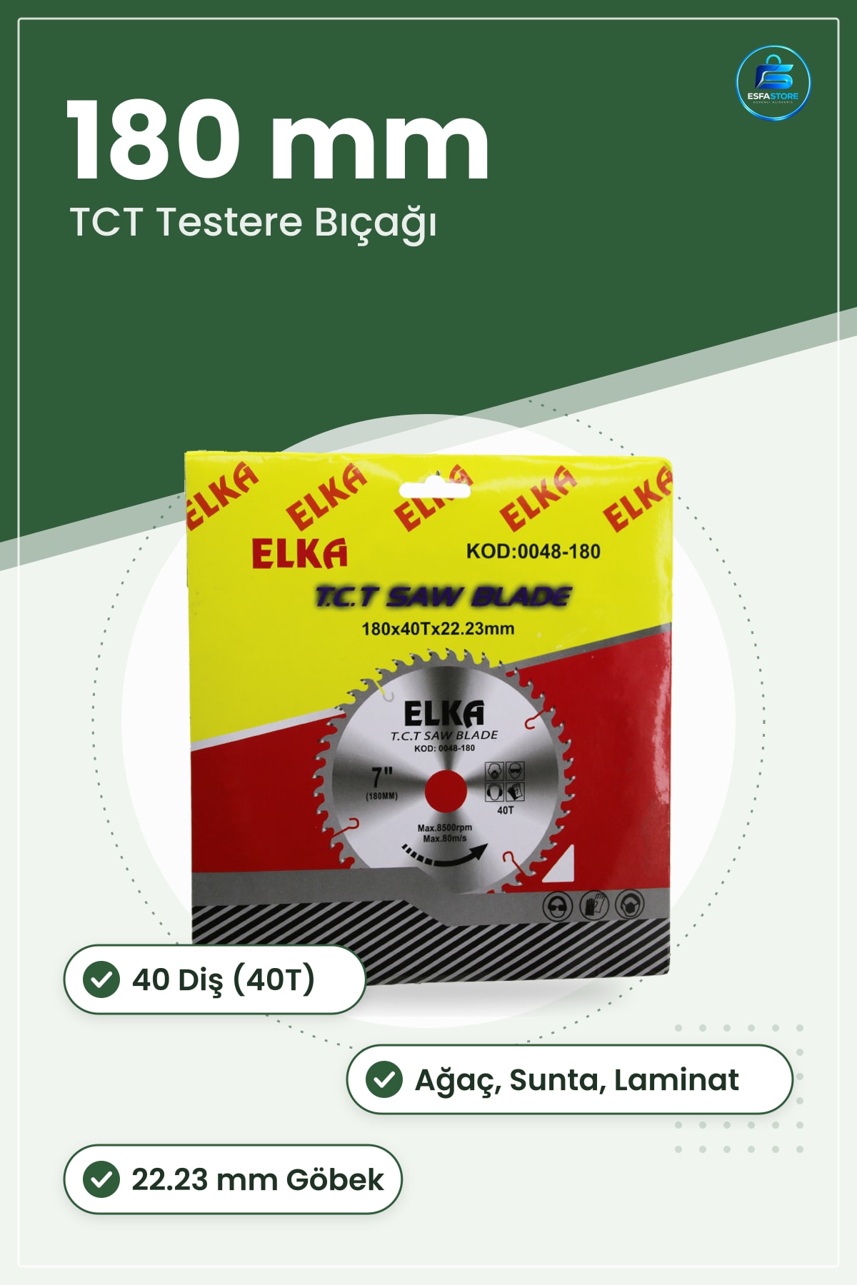 Daire Testere Bıçağı TCT 180 mm 40T 22.23 Ağaç Sunta Kesim 7 inç Kontrplak Laminat