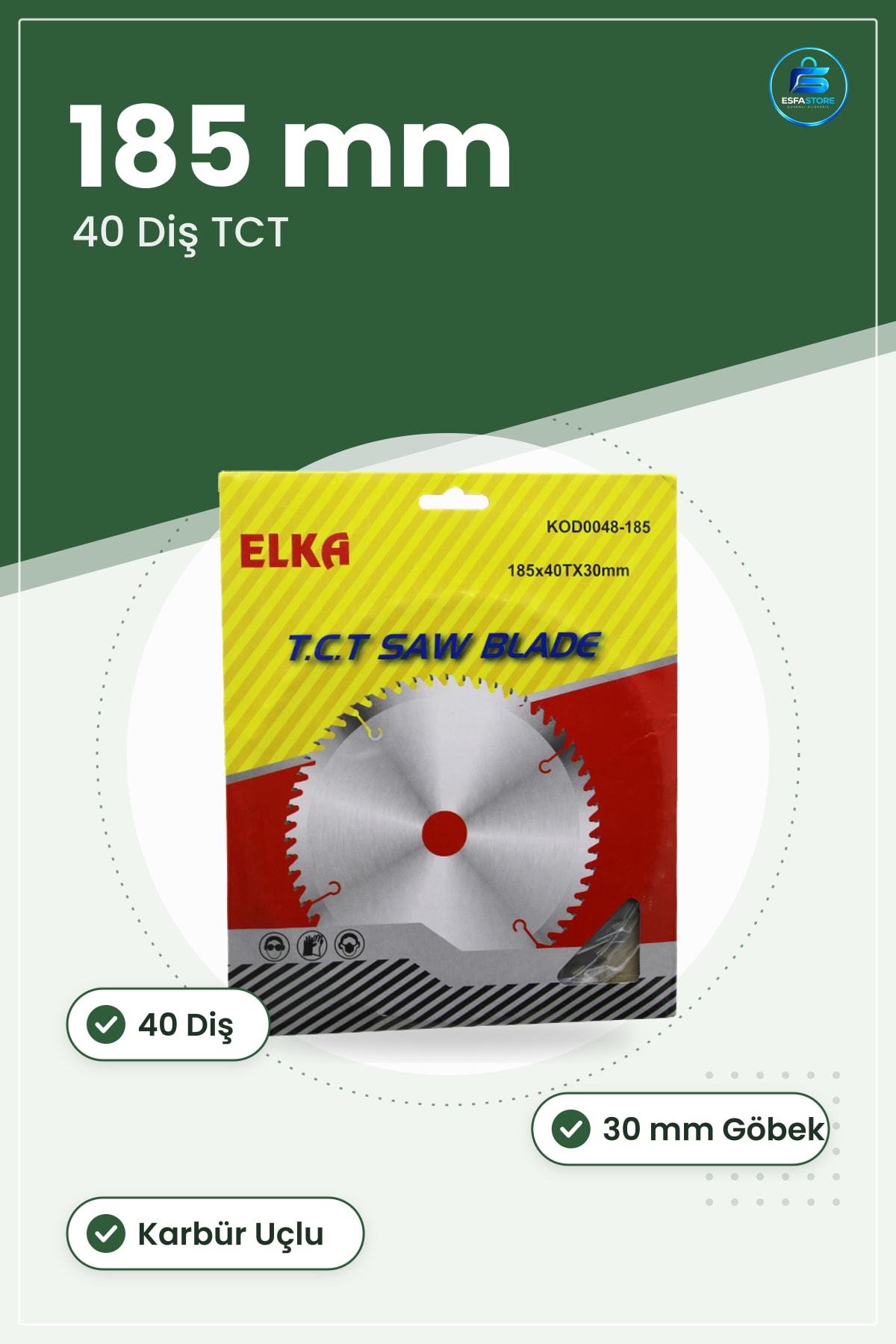 Daire Testere Bıçağı TCT Karbür Uçlu 185 mm Diş 30 Göbek Ahşap Sunta MDF Laminat Kesim