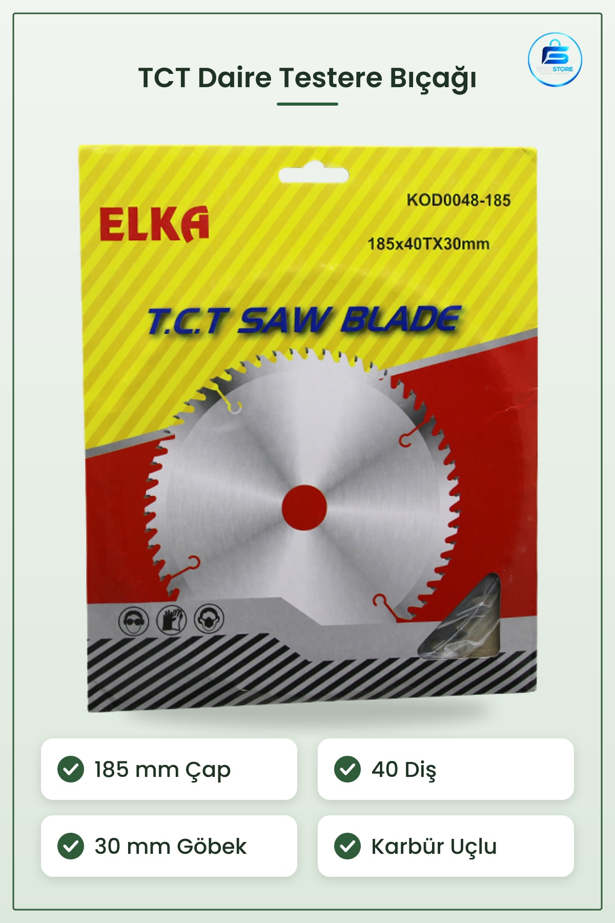 Daire Testere Bıçağı TCT Karbür Uçlu 185 mm Diş 30 Göbek Ahşap Sunta MDF Laminat Kesim