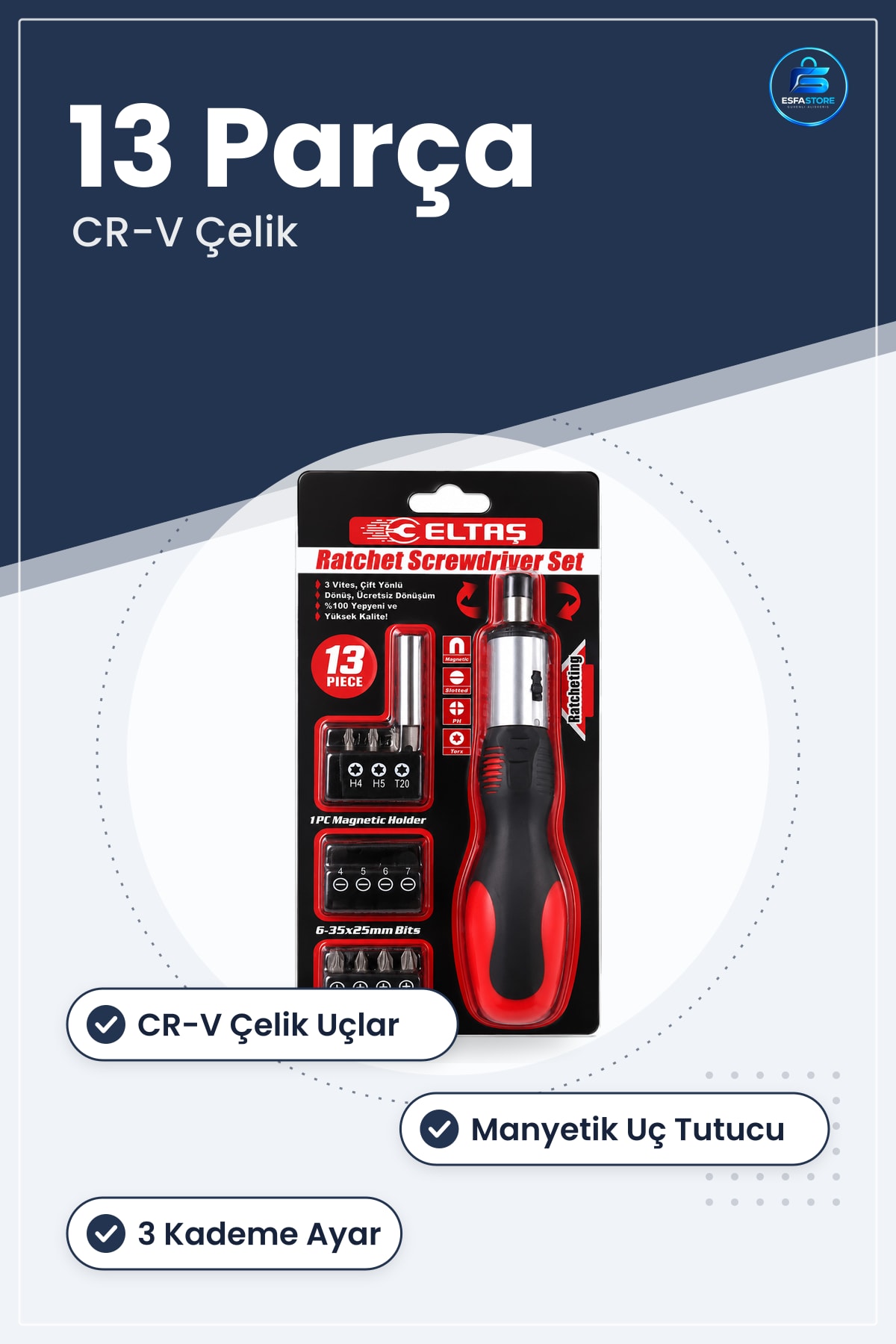 Tornavida Crıcırlı 13 Parça Bits Seti CR-V Silikon Sap Manyetik Uçlu Hırdavat Atölye Tamir