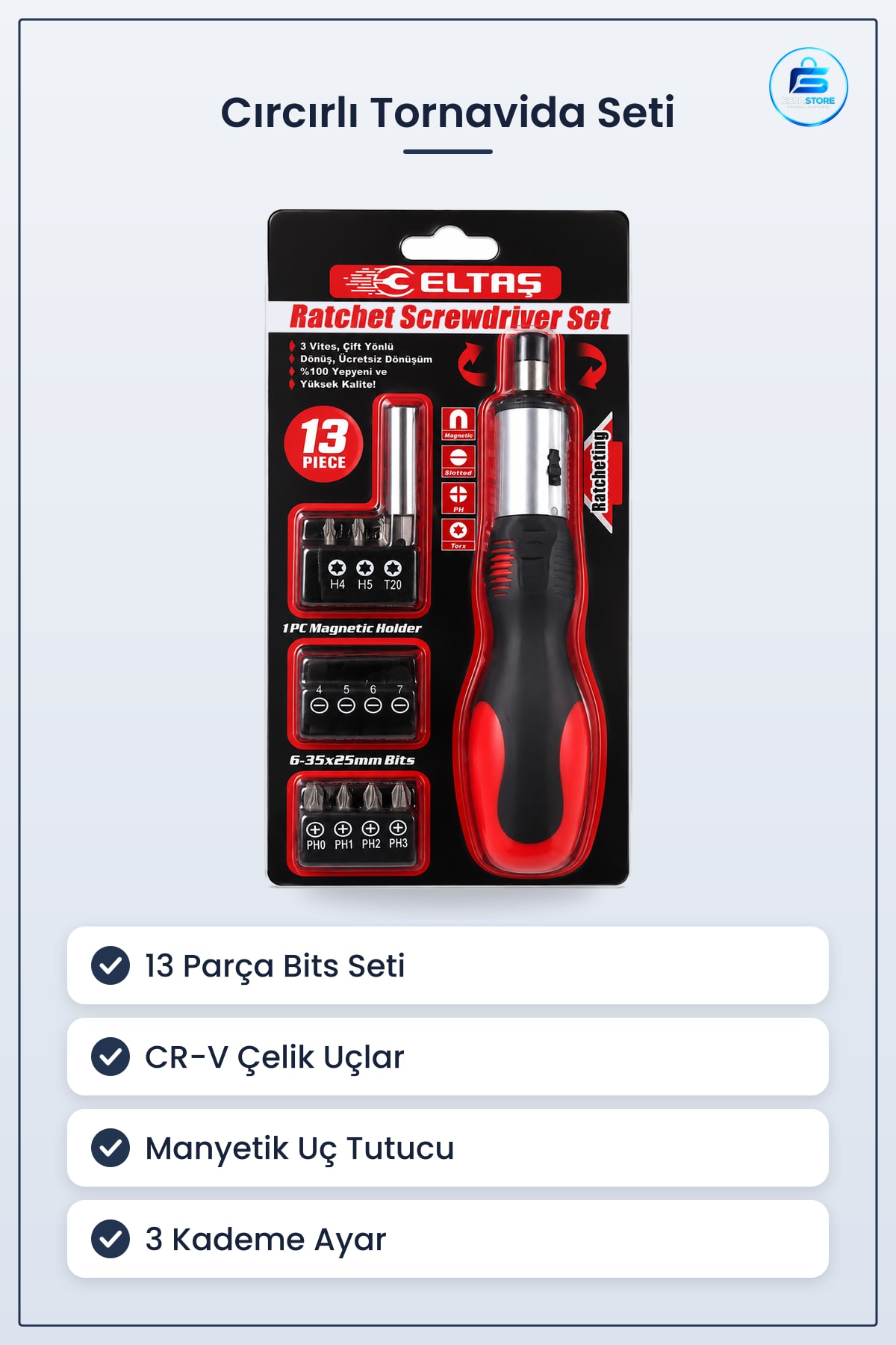 Tornavida Crıcırlı 13 Parça Bits Seti CR-V Silikon Sap Manyetik Uçlu Hırdavat Atölye Tamir