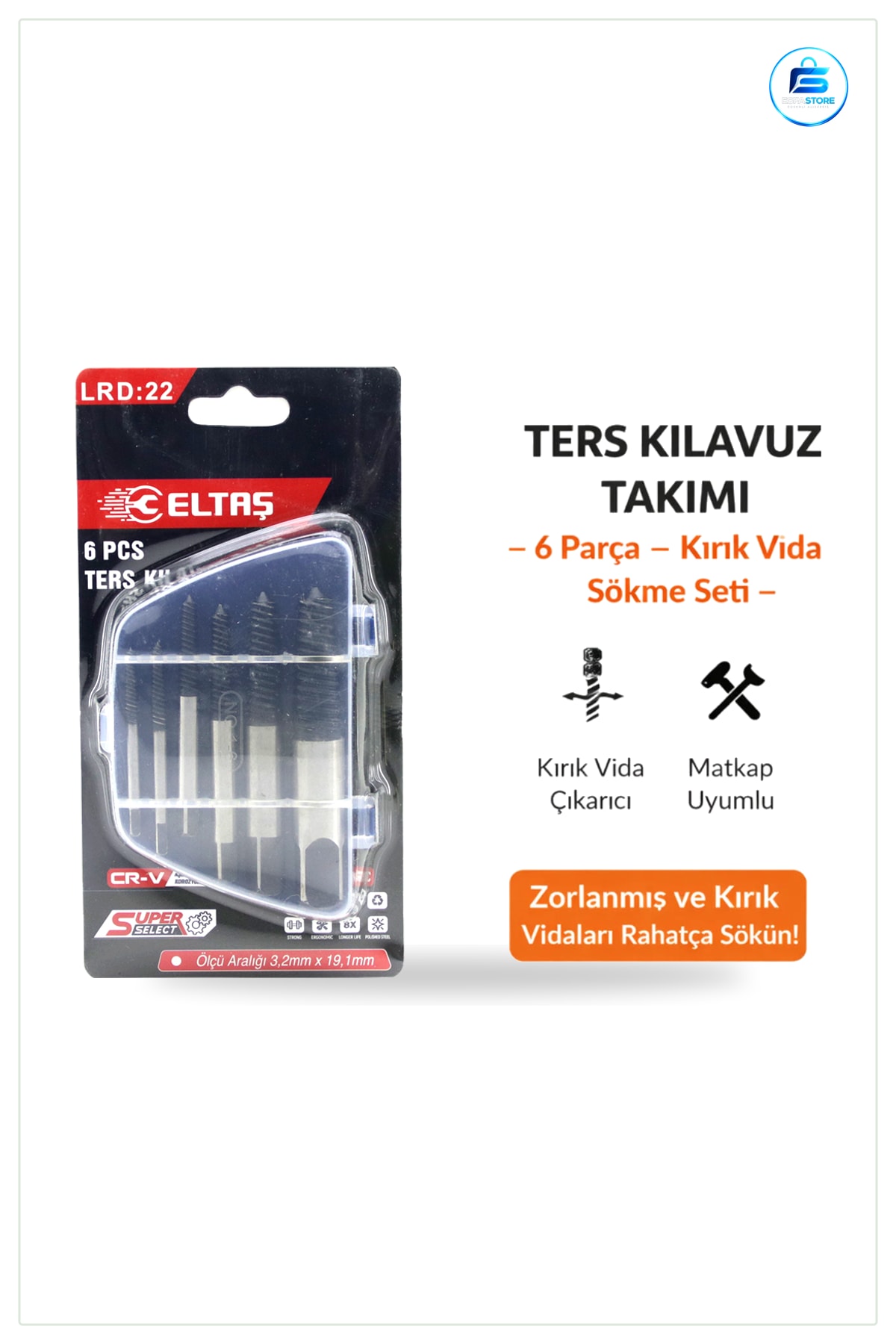 Ters Klavuz Uç Vida Çıkarıcı Seti 6 Parça 3 ila 22 mm Kırık Sökme Matkap Alaşımlı Çelik Atölye
