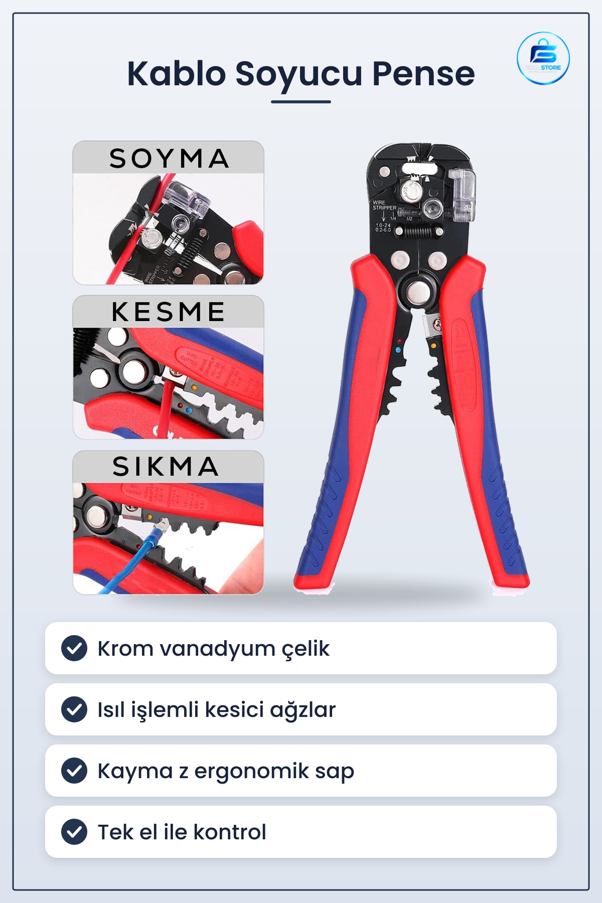 Kablo Soyucu Kesici Pense Krom Vanadyum Otomatik Sıyrıcı Elektrik Tel Kesme Soyma Sıkma