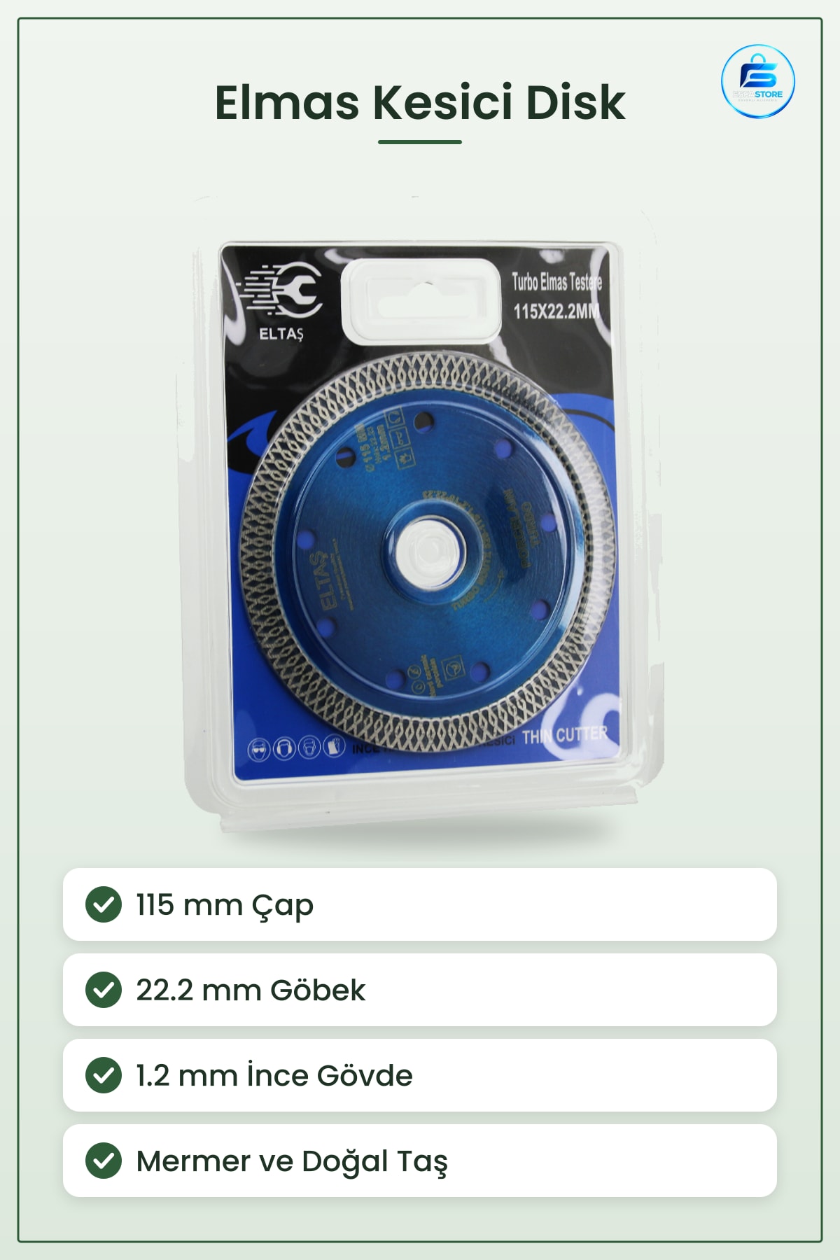 Elmas Daire Testere Bıçağı Kesici Disk 115x22.2 mm İnce Turbo 1.2mm Mermer Taş Seramik