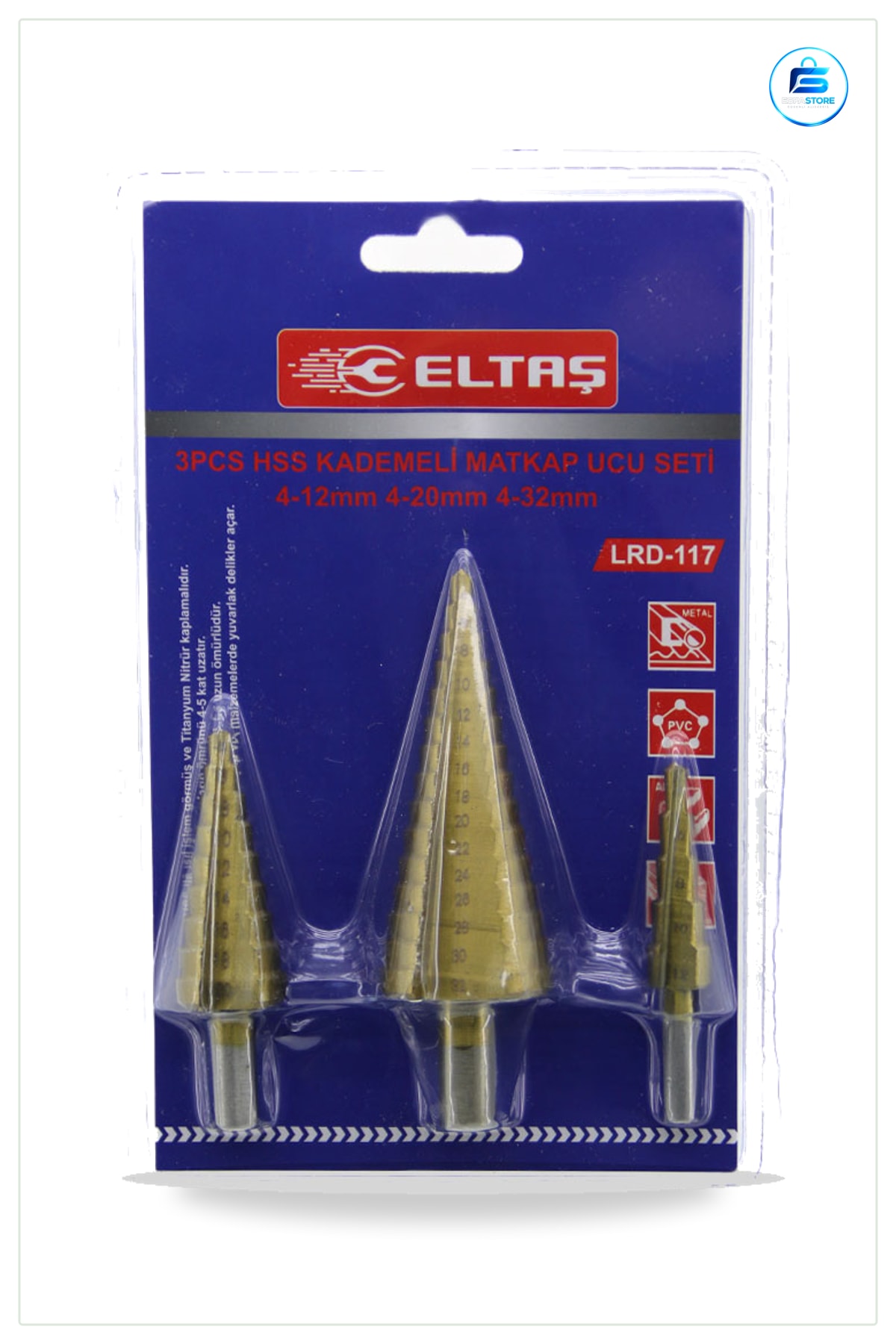 HSS Kademeli Matkap Ucu Seti 3 Parça 4 ila 12 mm 20 32 Metal Sac Delme Kullanışlı