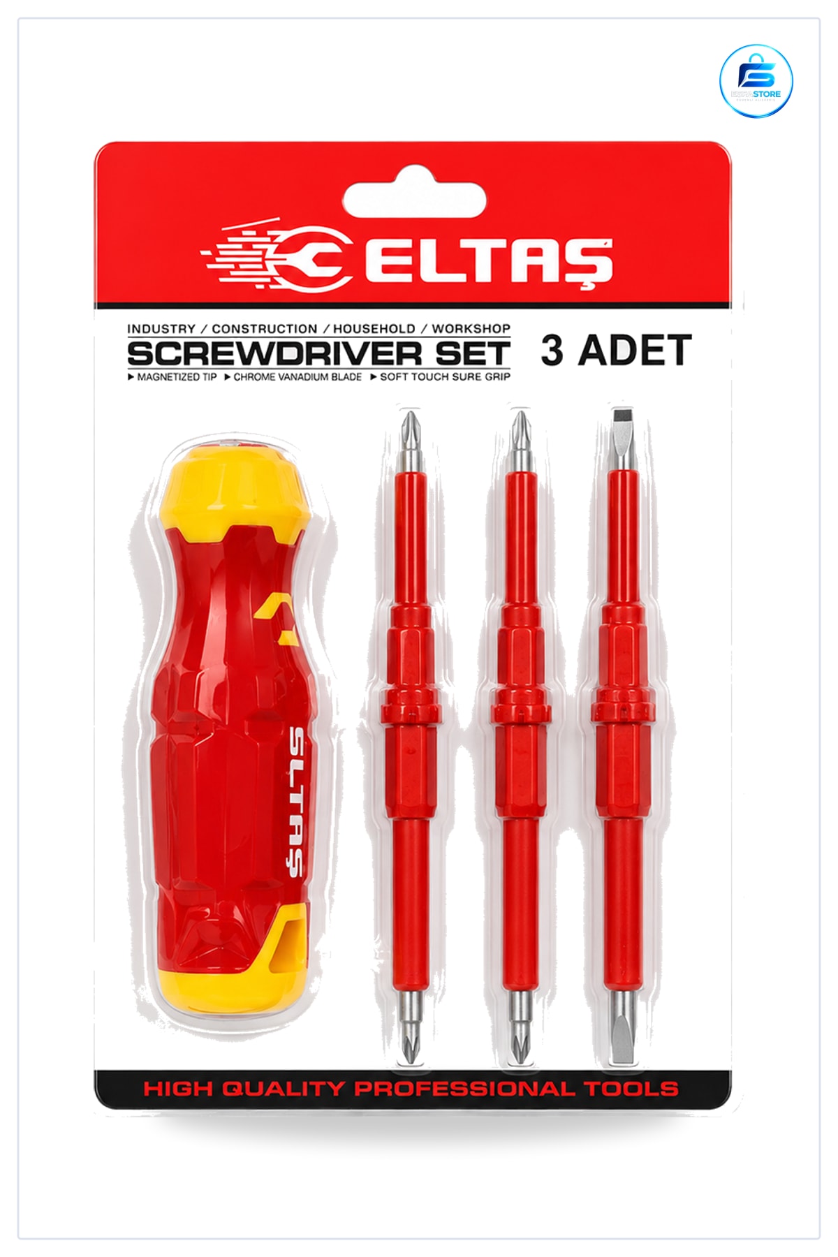 Tornavida Seti Çift Taraflı Uçlu 3mm 5mm 6mm Ergonomik Kaymaz Sap Krom Vanadyum Çelik Atölye