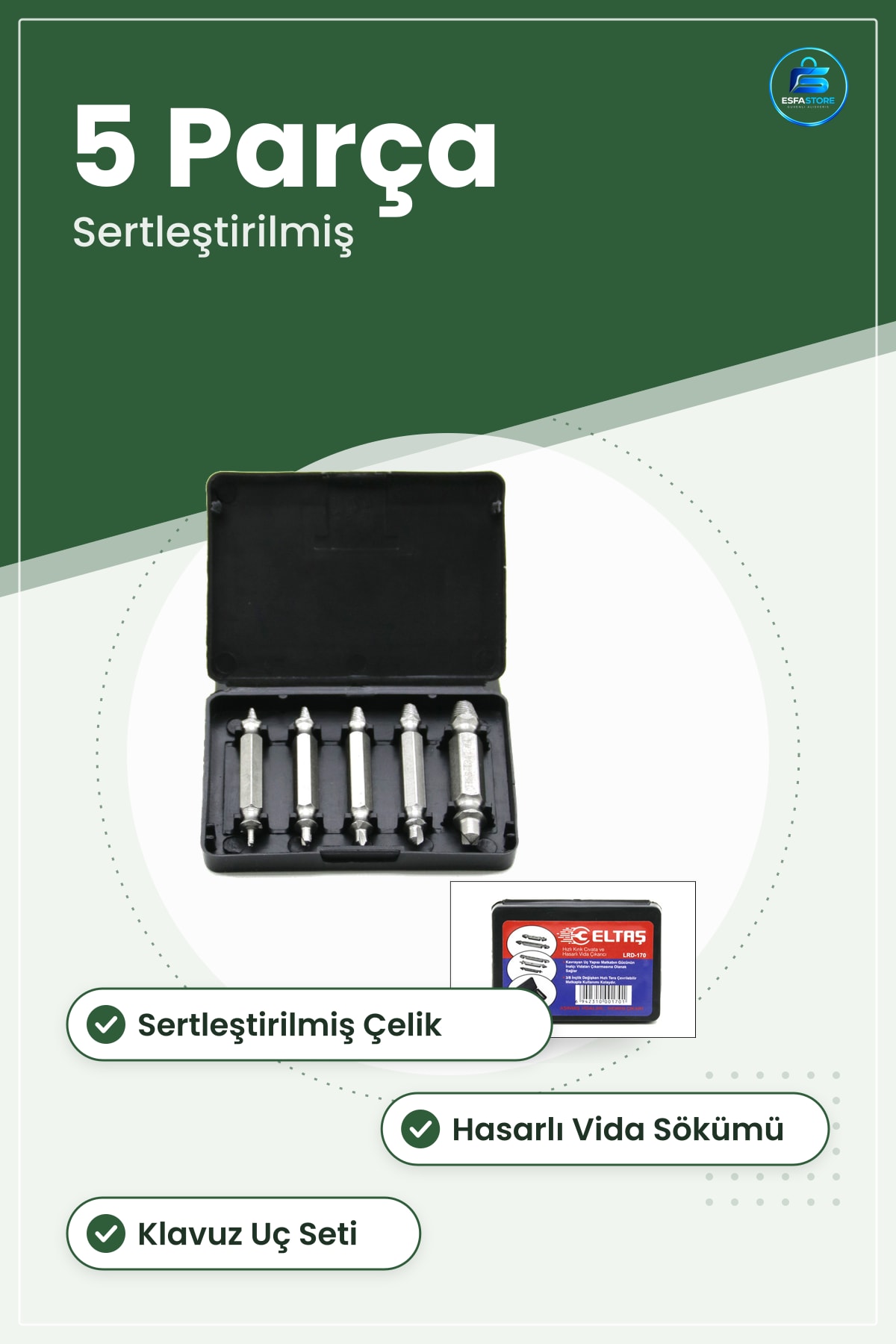 Hasarlı Vida Çıkarıcı Klavuz Uç Seti 5 Parça Krık Sökücü Matkap Ucu Paslanmış Sertleştirilmiş Çelik