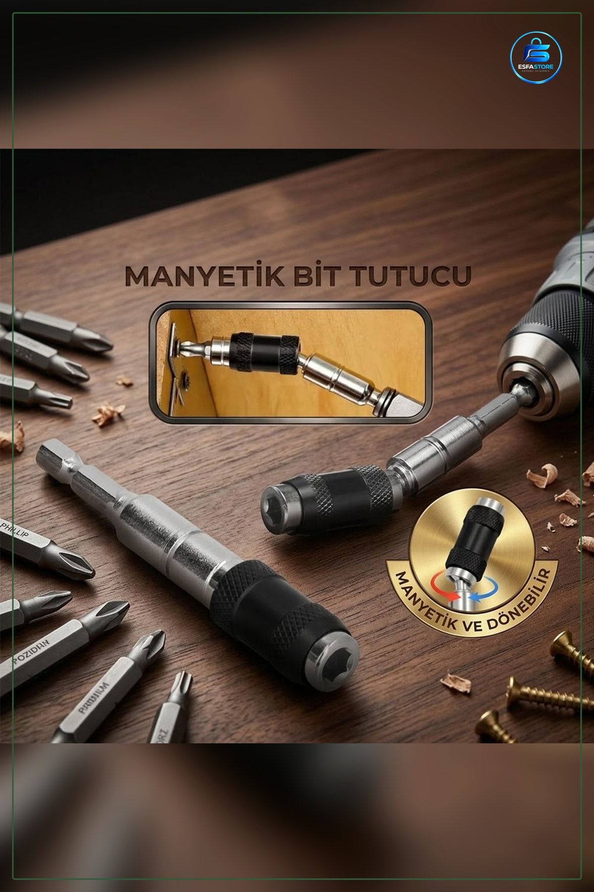 Manyetik Bits Tutucu Mafsallı 0 ila ° Ayarlı Matkap Aksesuarı Dar Alan Vidalama Adaptörü