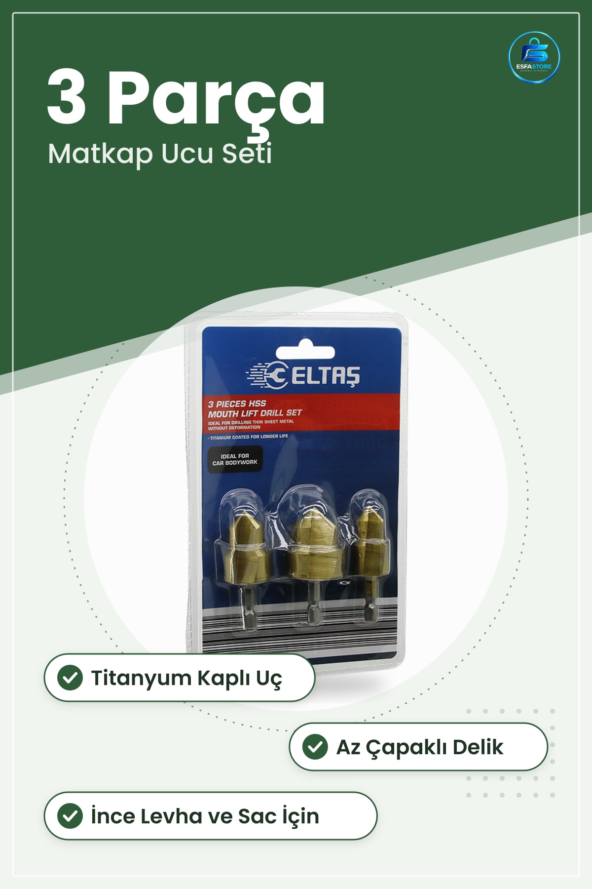 HSS Sac Delme Matkap Ucu Seti 3 Parça Titanyum Kaplı Az Çapaklı İnce Levha Oto Kaporta Tamiri