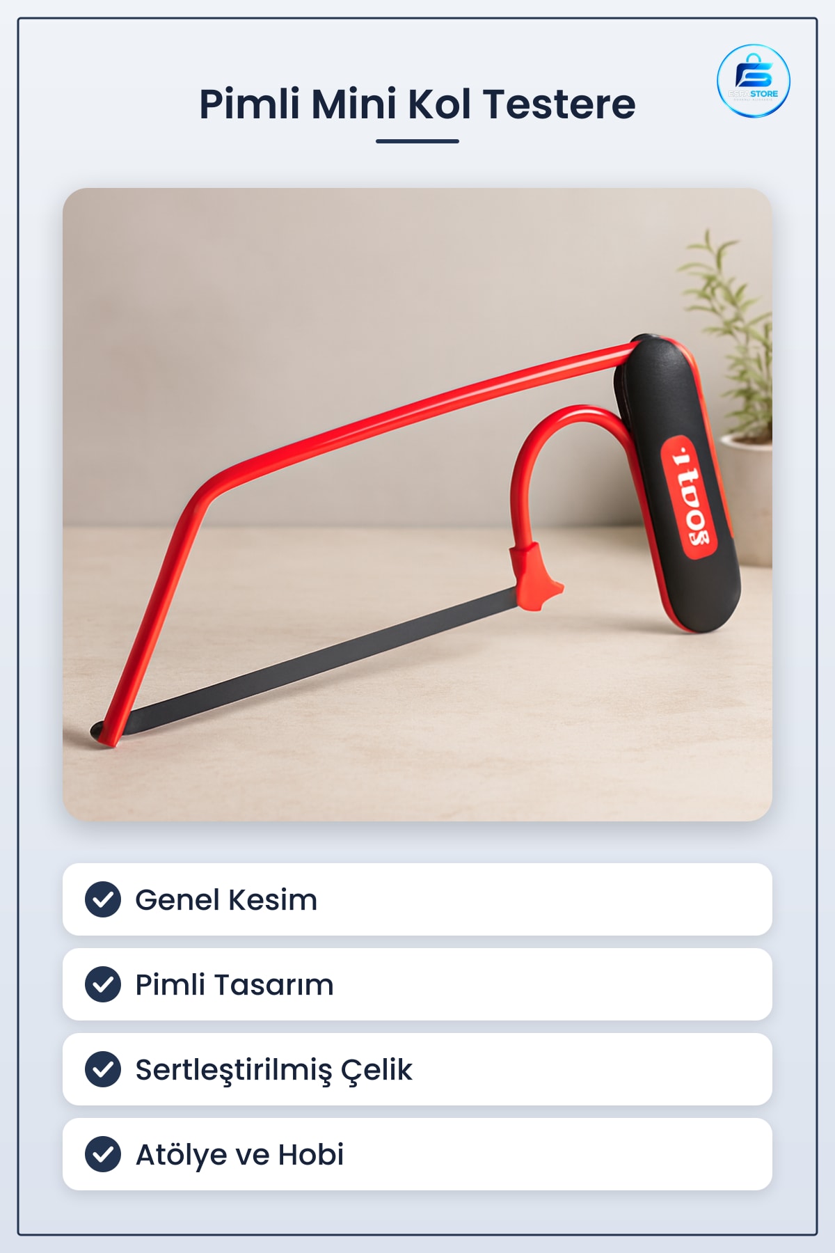 Pimli Testere Mini Kol Genel Kesim El Aleti Atölye Hırdavat Ev Onarım Hobi İşleri İçin