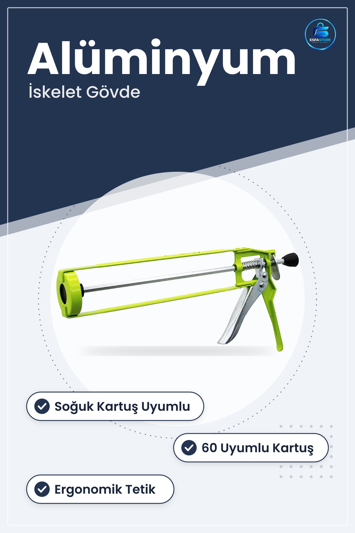 Silikon Tabancası Alüminyum İskelet Soğuk Kartuş Uyumlu Montaj Tamirat Aracı Kullanışlı
