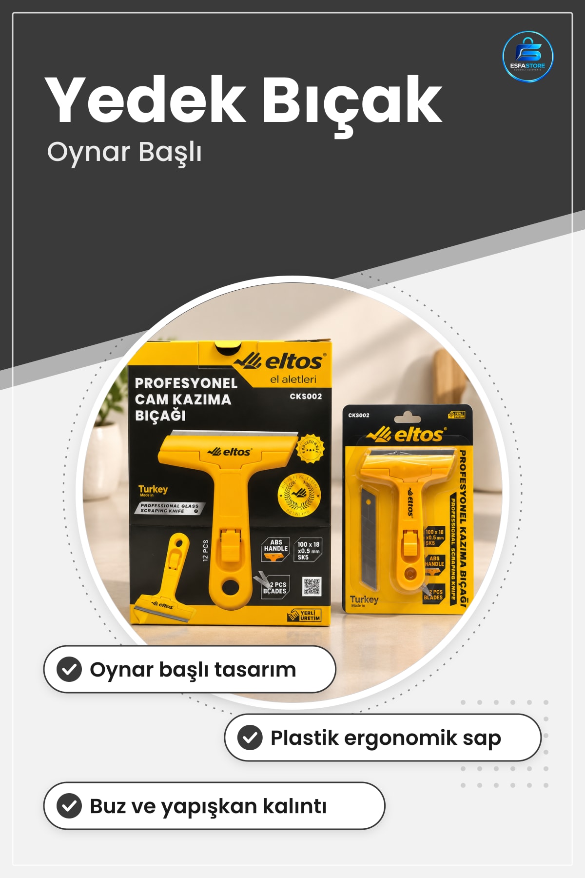 Cam Kazıyıcı Bıçak Oynar Başlı Plastik Saplı Yedek Bıçaklı Buz Kazıma Araç Camu0131 Temizlik