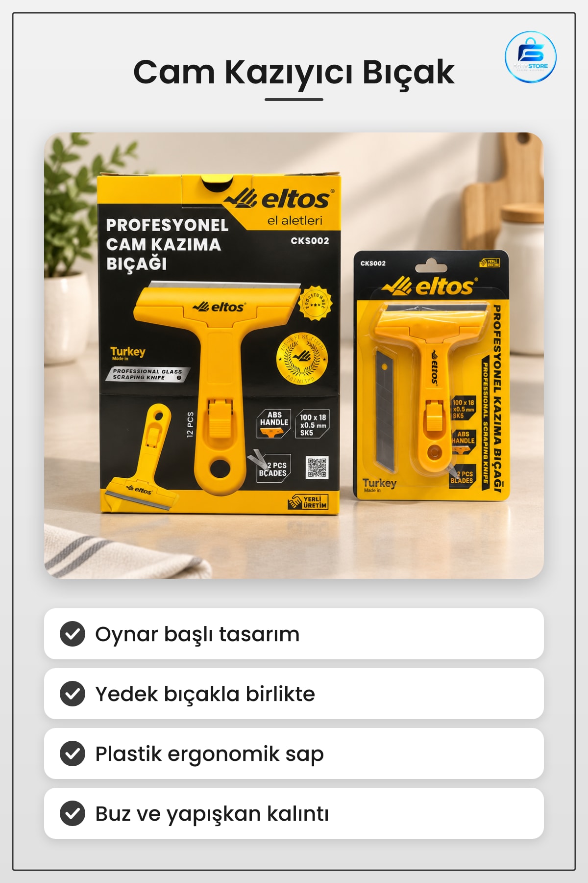 Cam Kazıyıcı Bıçak Oynar Başlı Plastik Saplı Yedek Bıçaklı Buz Kazıma Araç Camu0131 Temizlik