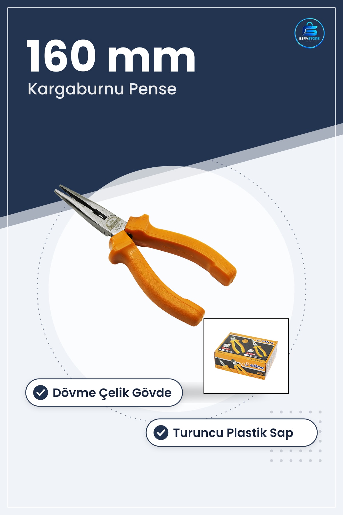 Pense Kargaburnu 160 mm Dövme Çelik Turuncu Saplı Hassas Tutma Bükme Elektrik Tamirat