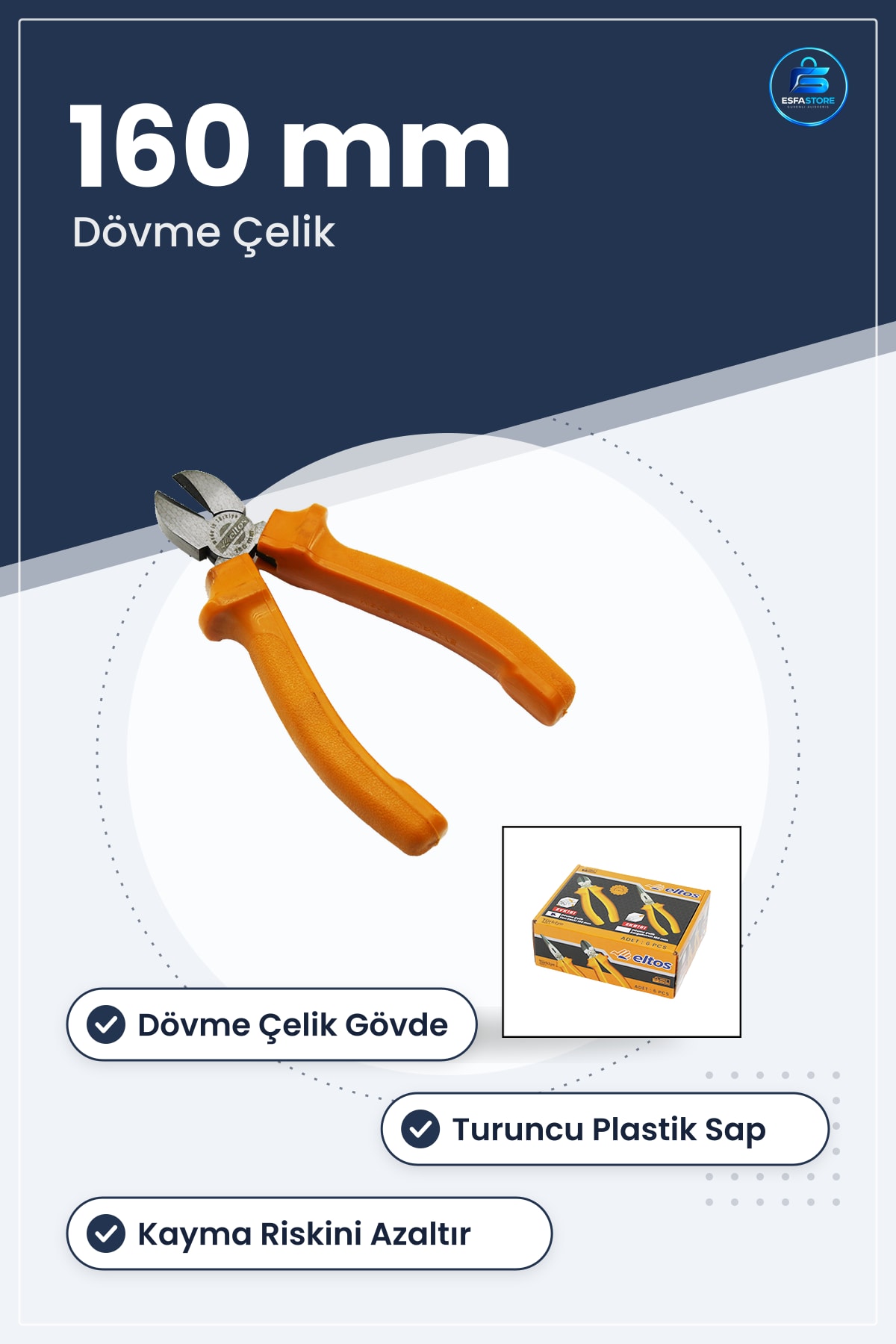 Yan Keski 160 mm Dövme Çelik Turuncu Plastik Saplı Kesici Pense Tel Kesme Atölye Hırdavat