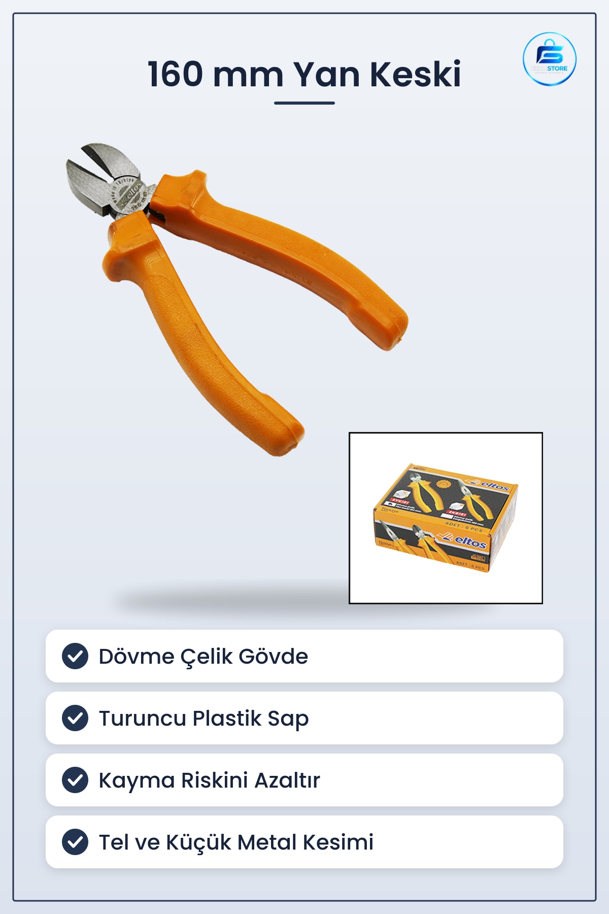 Yan Keski 160 mm Dövme Çelik Turuncu Plastik Saplı Kesici Pense Tel Kesme Atölye Hırdavat