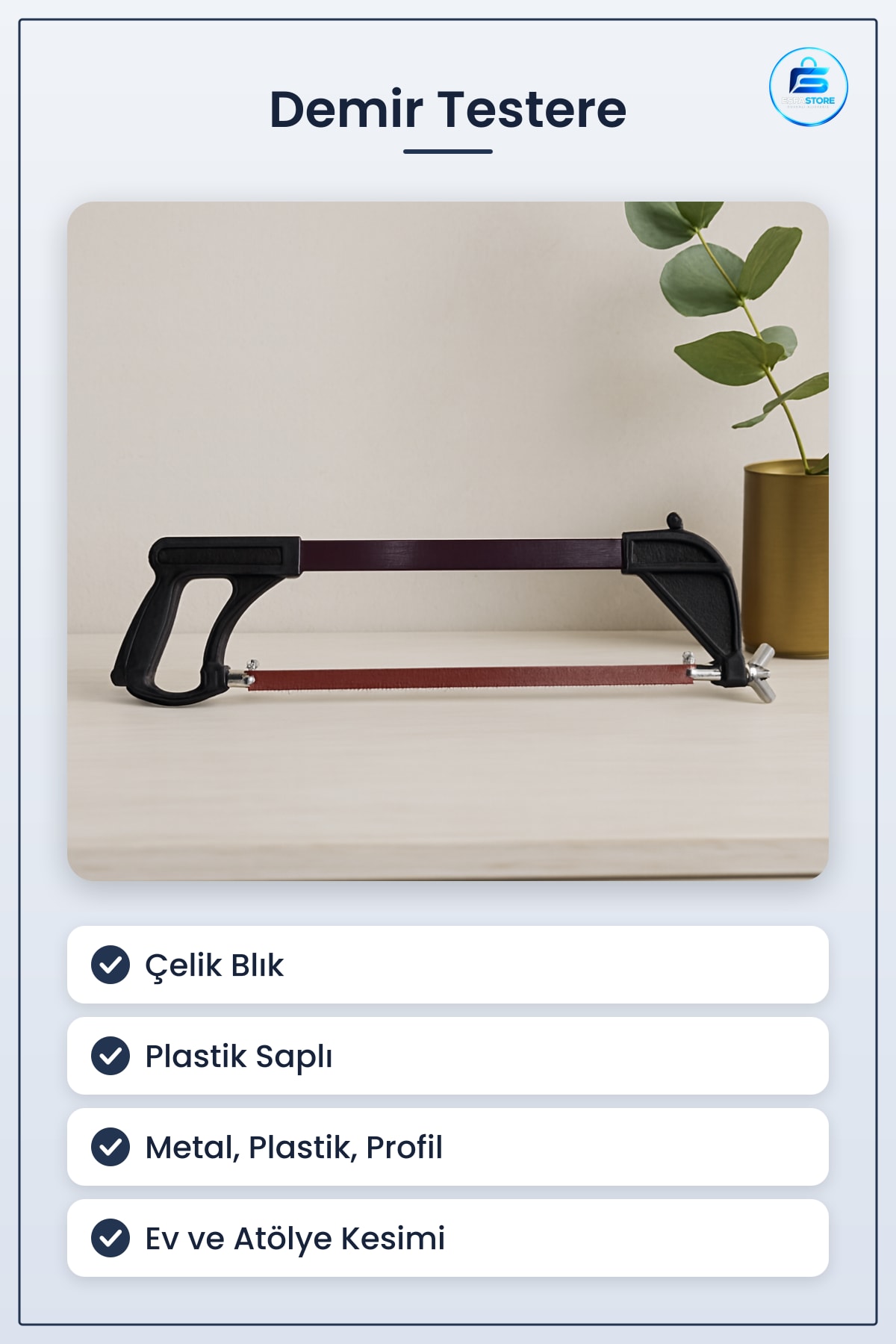 Hobi Demir Testere Plastik Saplı Çelik Blıklı Metal Boru Profil Sac Kesme Ev Atölye Tamir