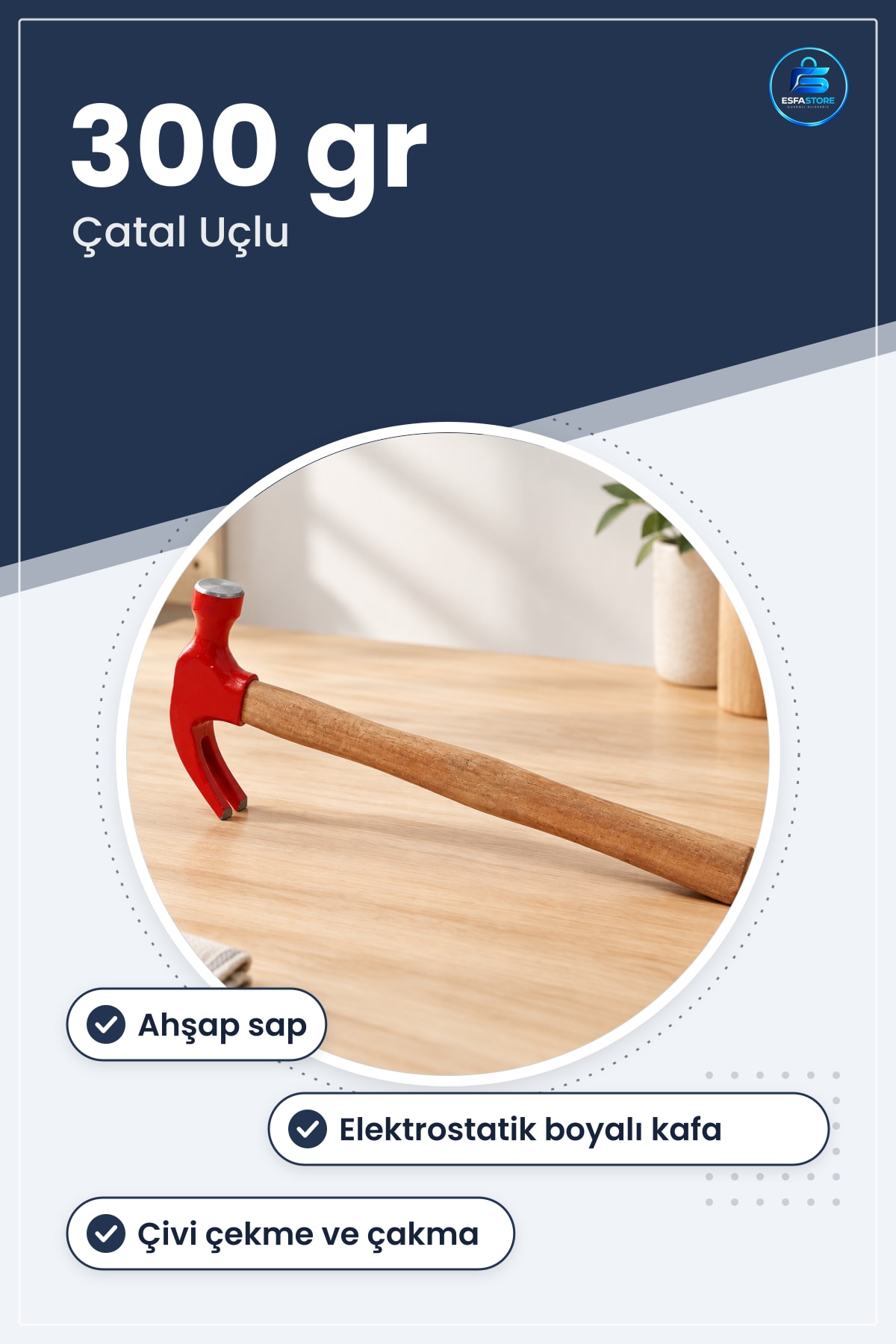 Çekiç 300 gr Çatal Uçlu Ahşap Saplı Çivi Çekme Marangozluk Tamirat Aleti Hırdavat Malzemesi