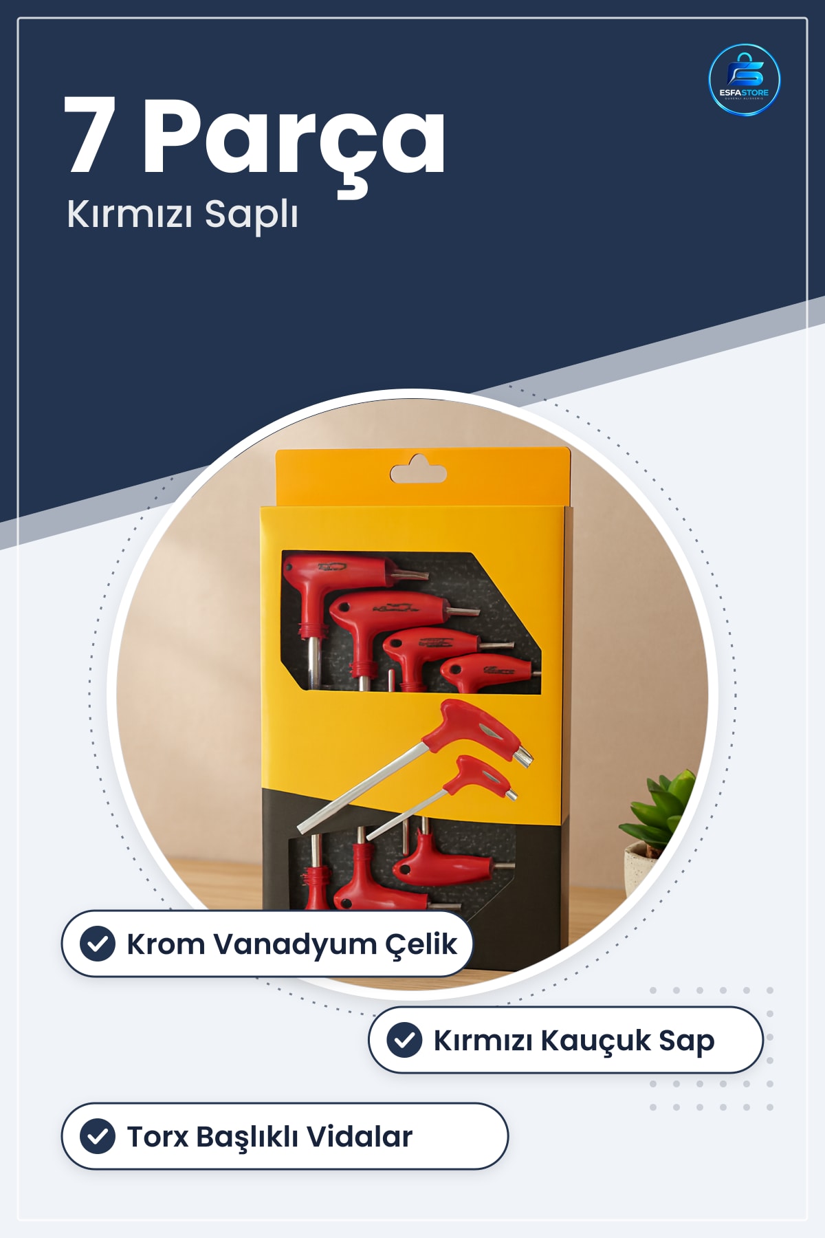 7 Parça Torx Alyan Seti Krom Vanadyum Çelik Kırmızı Saplı Otomotiv Bisiklet Mobilya Elektronik Tamir