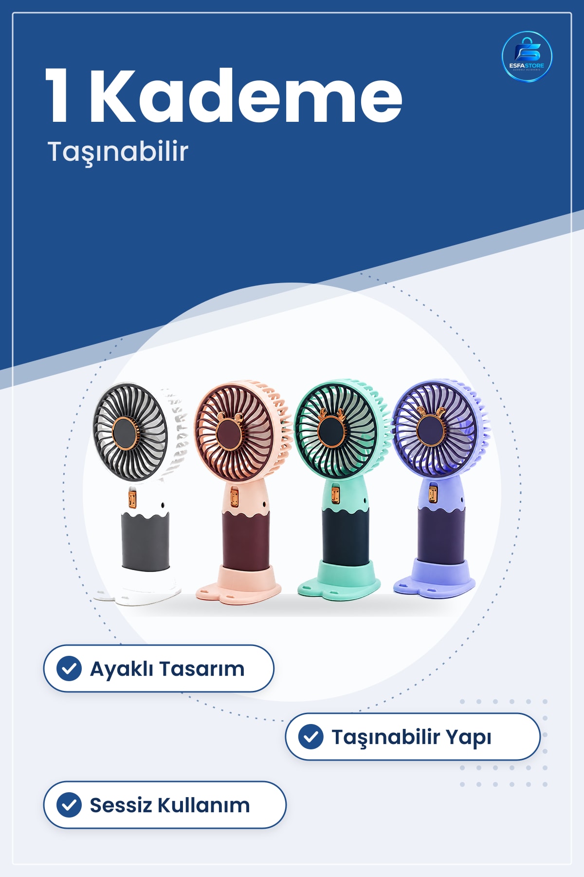 Mini El Fanı Masaüstü Vantilatör Ayaklı 1 Kademe Taşınabilir Sessiz Ev Ofis Kullanımı