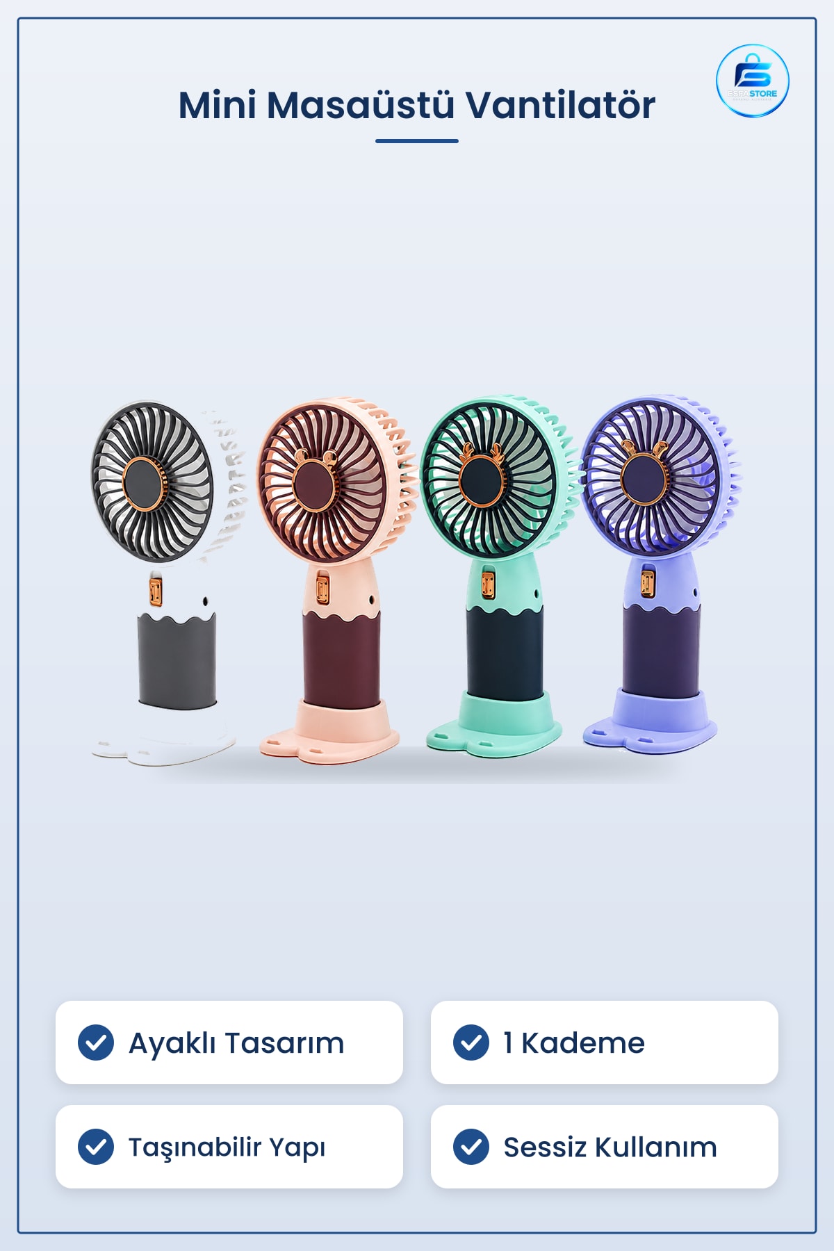 Mini El Fanı Masaüstü Vantilatör Ayaklı 1 Kademe Taşınabilir Sessiz Ev Ofis Kullanımı