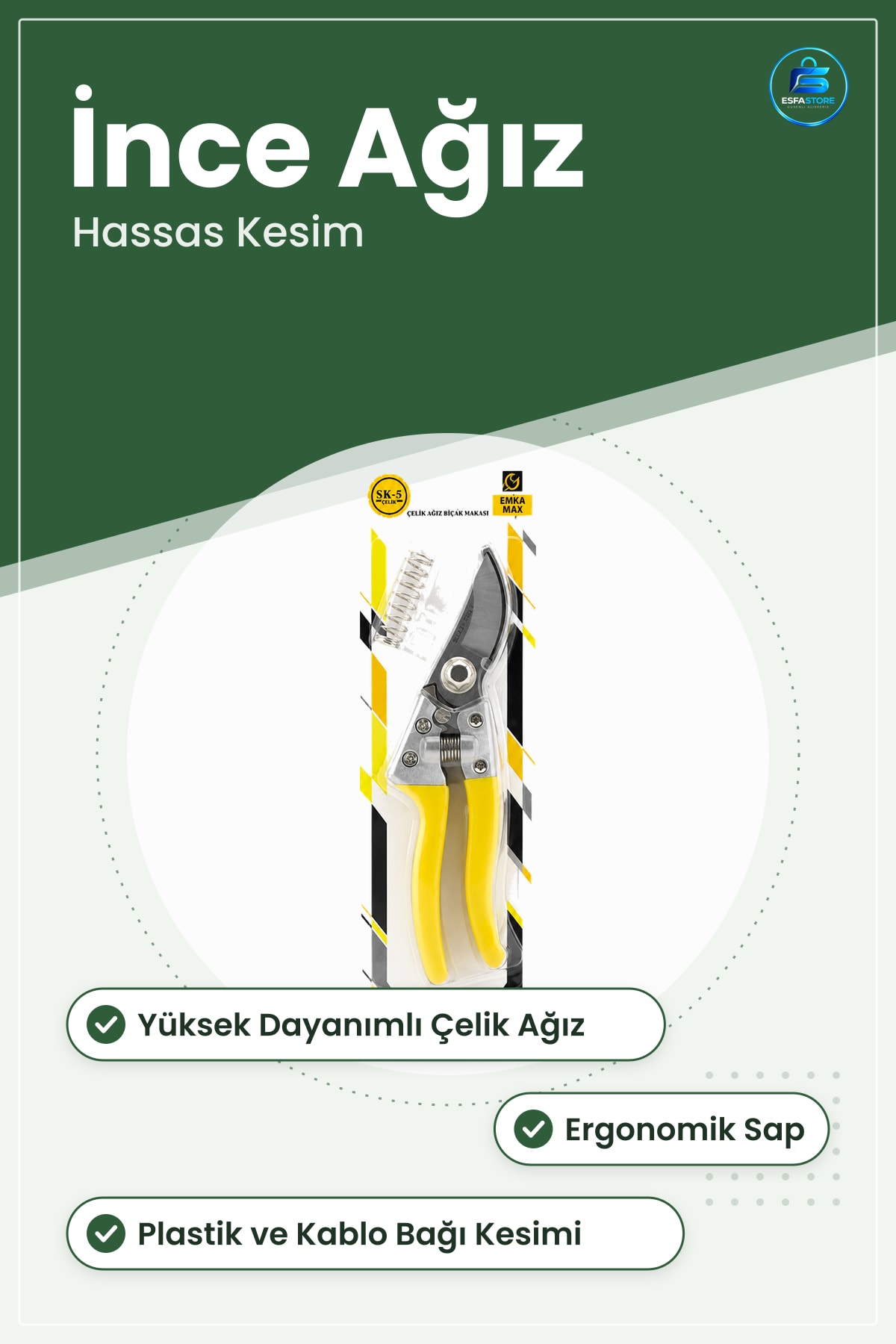 Çelik Ağızlı Bağ Makası Budama Bahçe Plastik Kesici Kablo Bağı Kesim Araç Sarı Sap