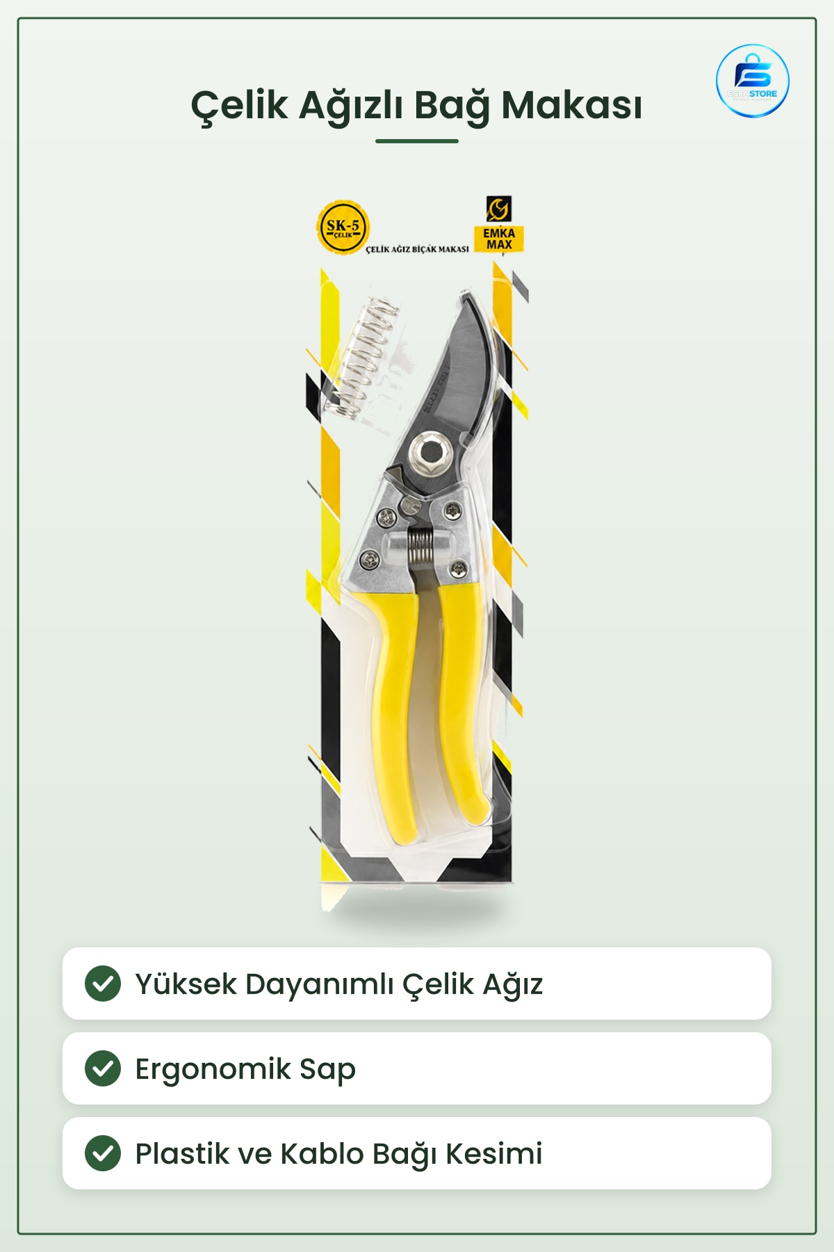 Çelik Ağızlı Bağ Makası Budama Bahçe Plastik Kesici Kablo Bağı Kesim Araç Sarı Sap