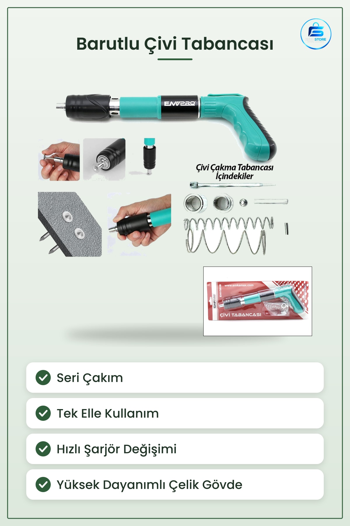 Barutlu Çivi Çakma Tabancası Seri Çakım Ahşap Kereste Palet Çatı Kaplaması İnşaat Marangozluk